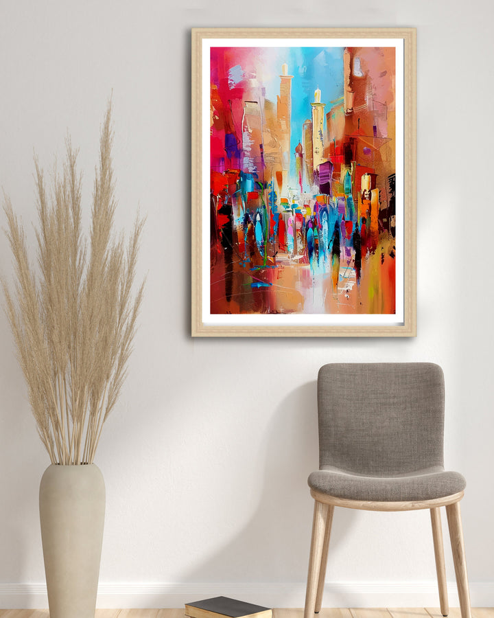 Marrakesh Abstract Art Poster Moroccan Mosaic Patterns Colorful Souk Illustration Desert Palette