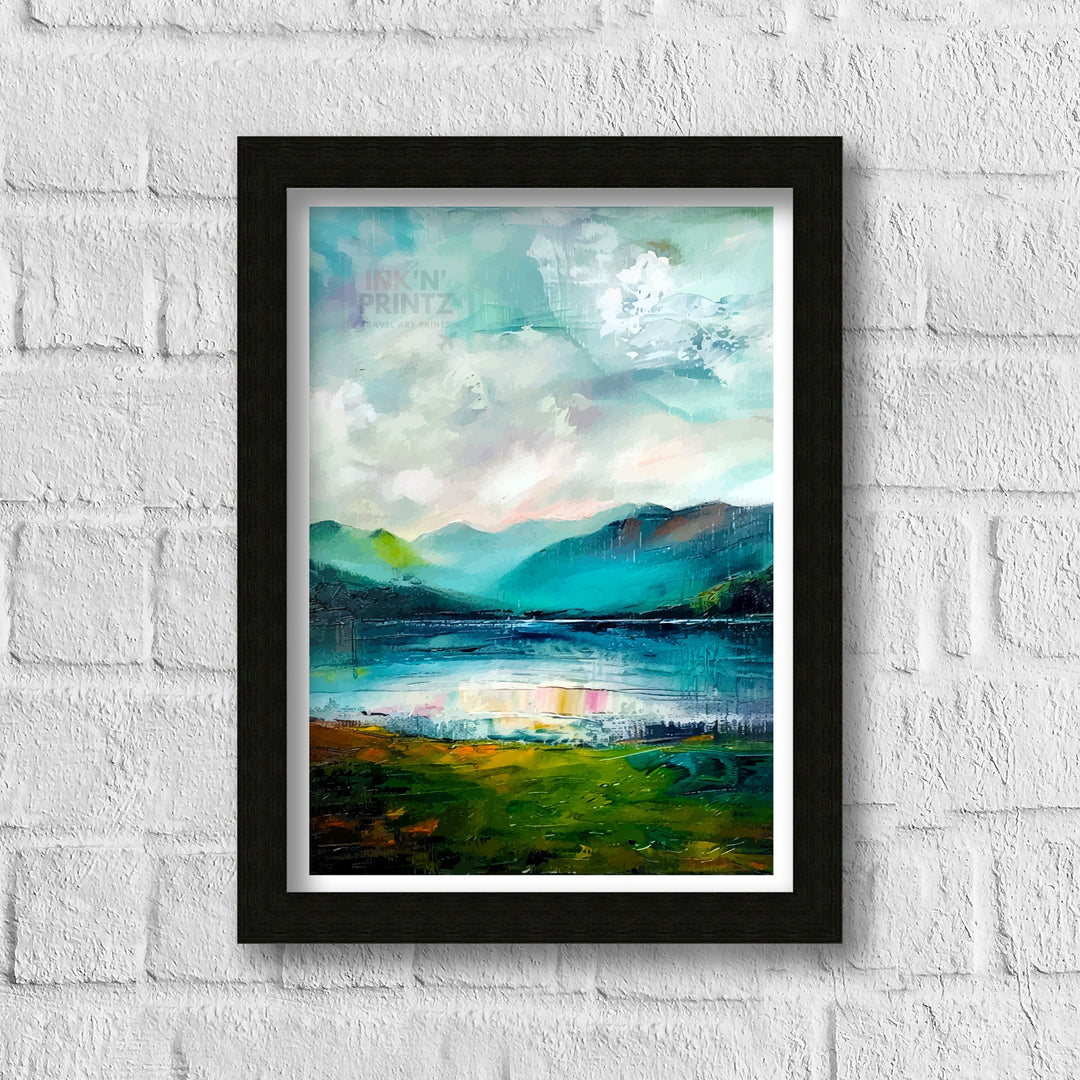 Lake District Abstract Art Poster British Lakescape Essence Cumbrian Hills Watercolor Poster UK Nature