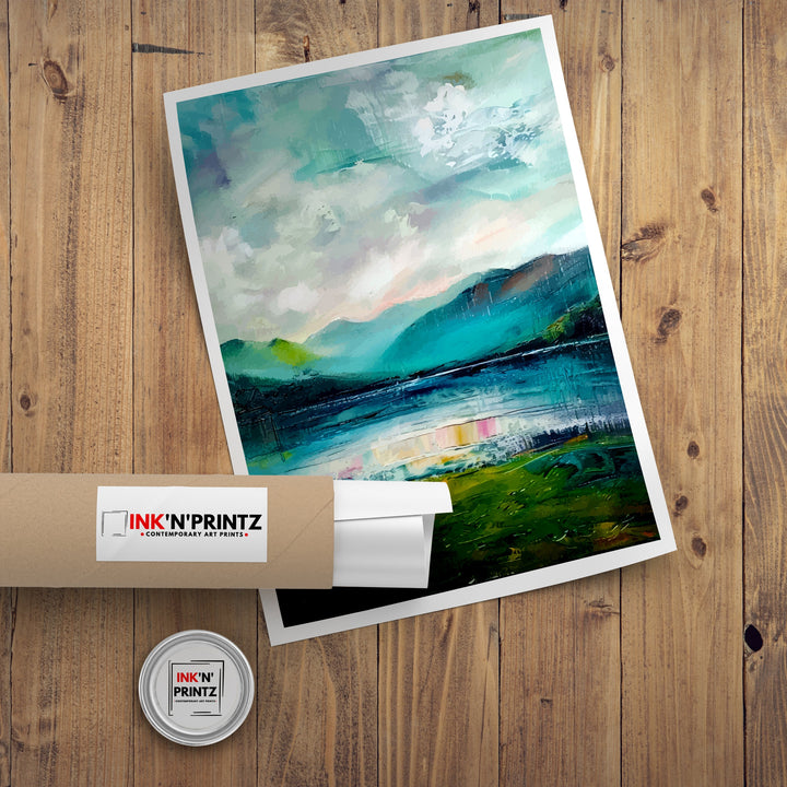 Lake District Abstract Art Poster British Lakescape Essence Cumbrian Hills Watercolor Poster UK Nature