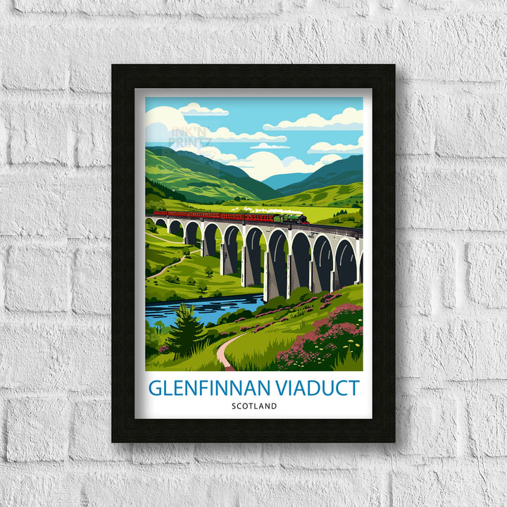 Glenfinnan Viaduct Travel Poster Scottish Highlands Art Iconic Railway Bridge Poster Scotland Landscape