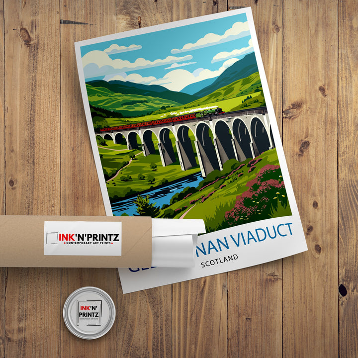 Glenfinnan Viaduct Travel Poster Scottish Highlands Art Iconic Railway Bridge Poster Scotland Landscape