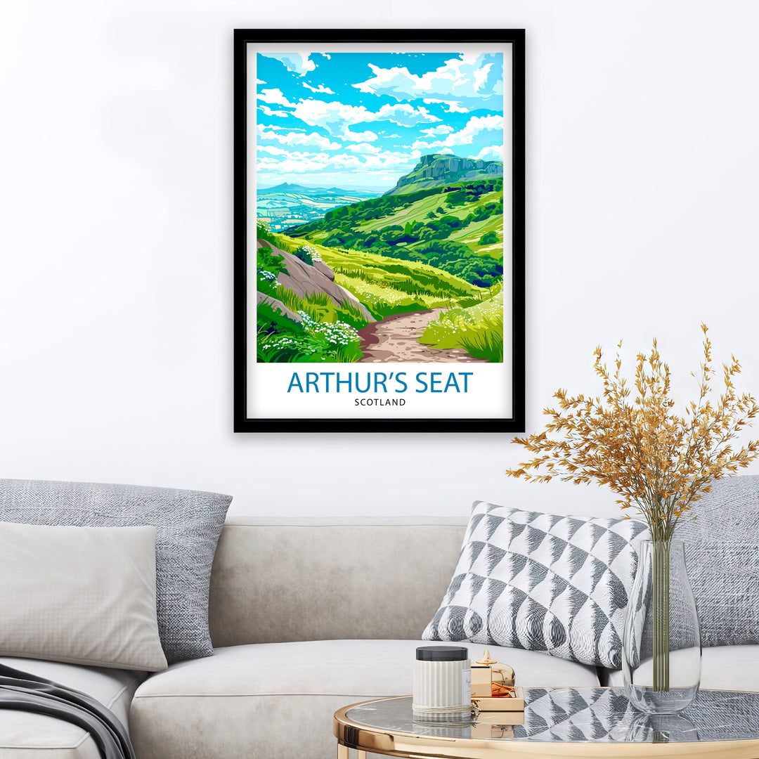 Arthur's Seat Scotland Travel Poster Edinburgh Landmark Art Scottish Highlands Poster Panoramic View