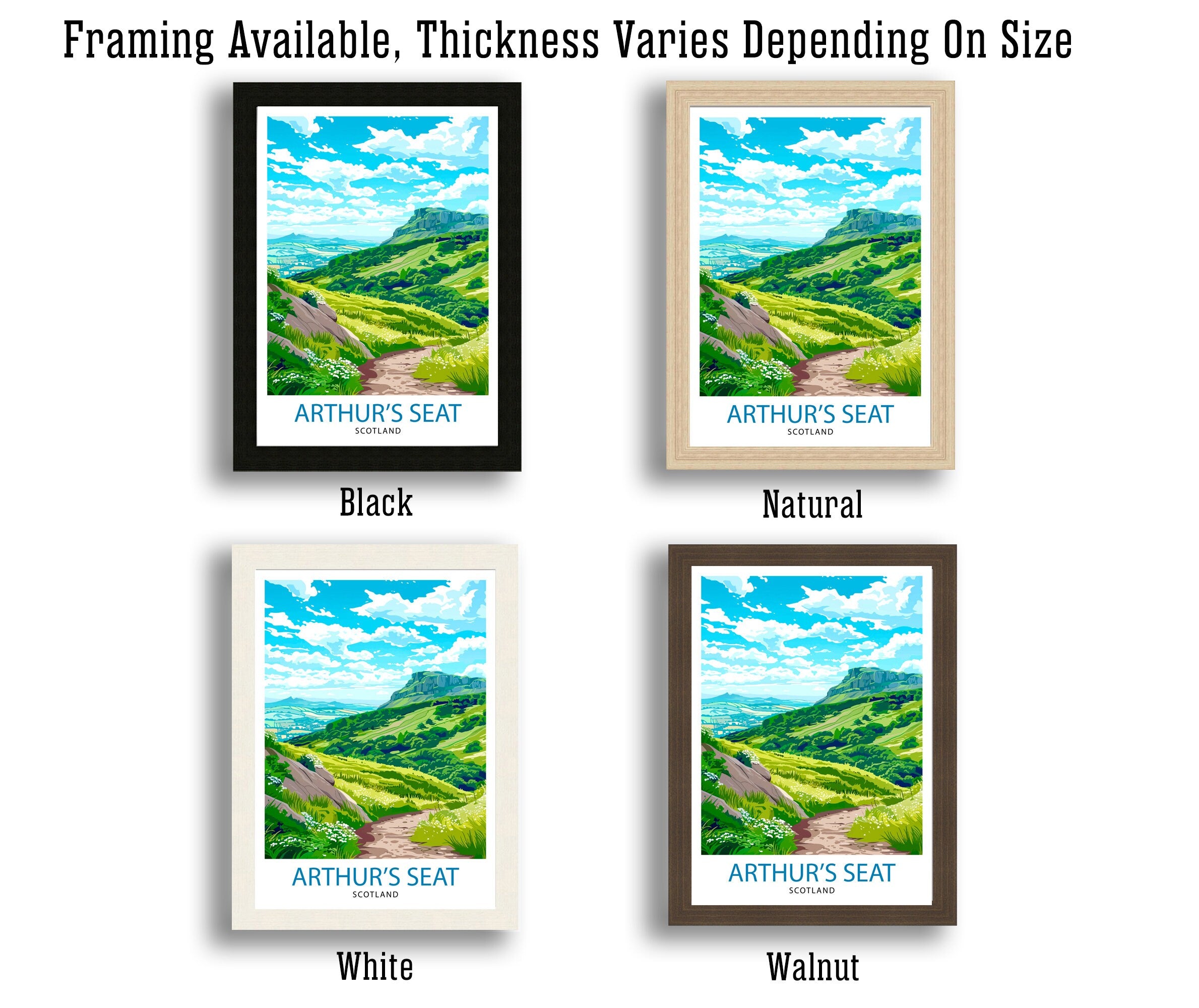 Arthur's Seat Scotland Travel Poster Edinburgh Landmark Art Scottish Highlands Poster Panoramic View