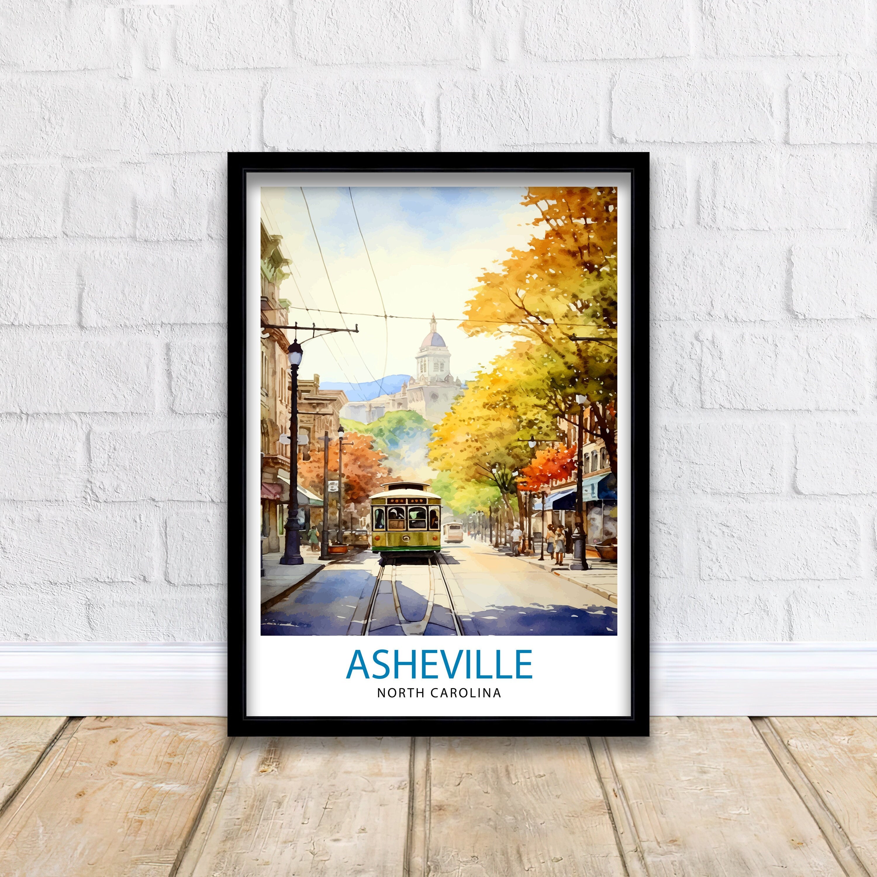 Asheville North Carolina Travel Poster Blue Ridge Mountains Art Southern Charm Print| Appalachian Scenery Wall Decor
