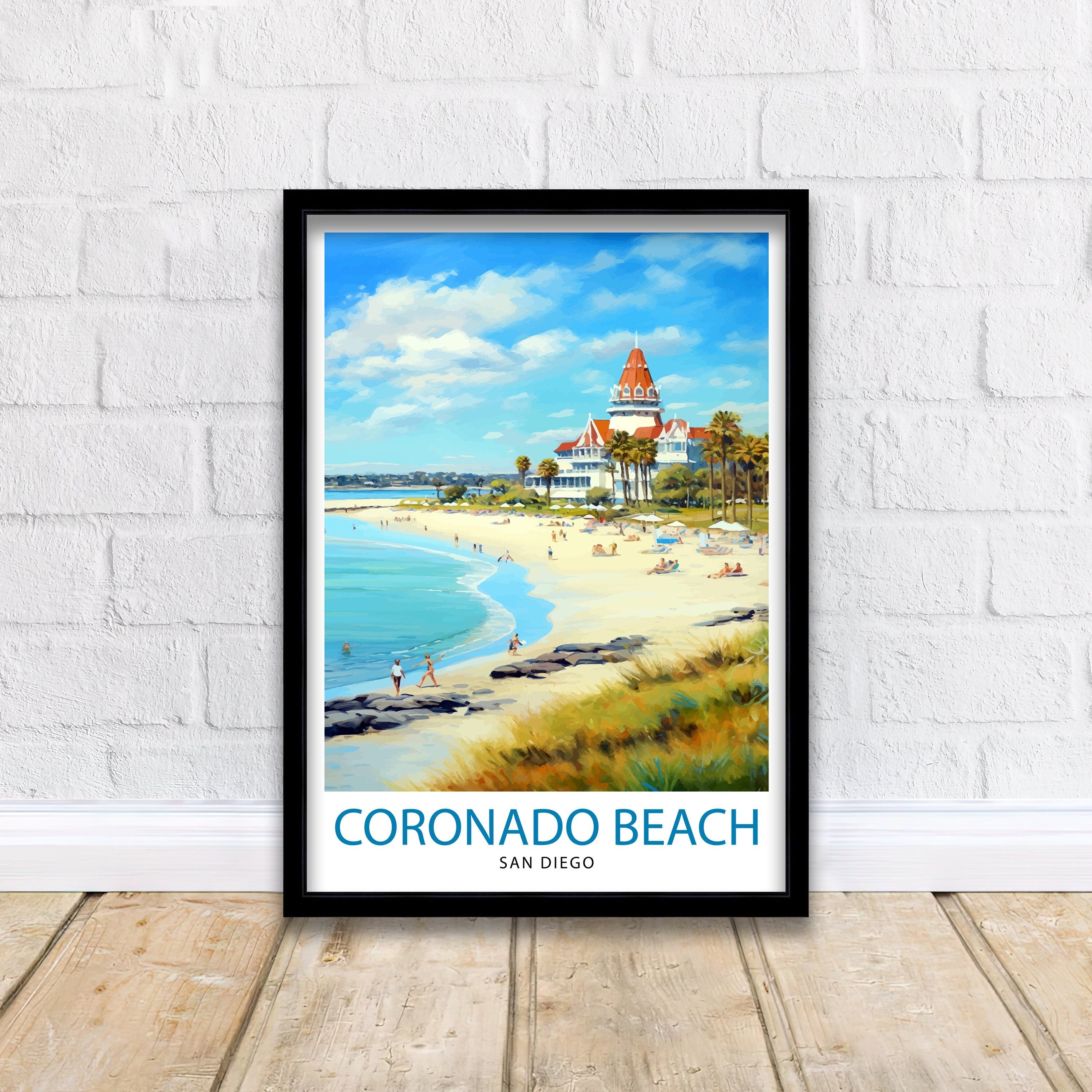 Coronado Beach California Travel Poster Sandy Shores Art Pacific Ocean View Print San Diego Coastline Wall Decor Seaside Escape Illustration