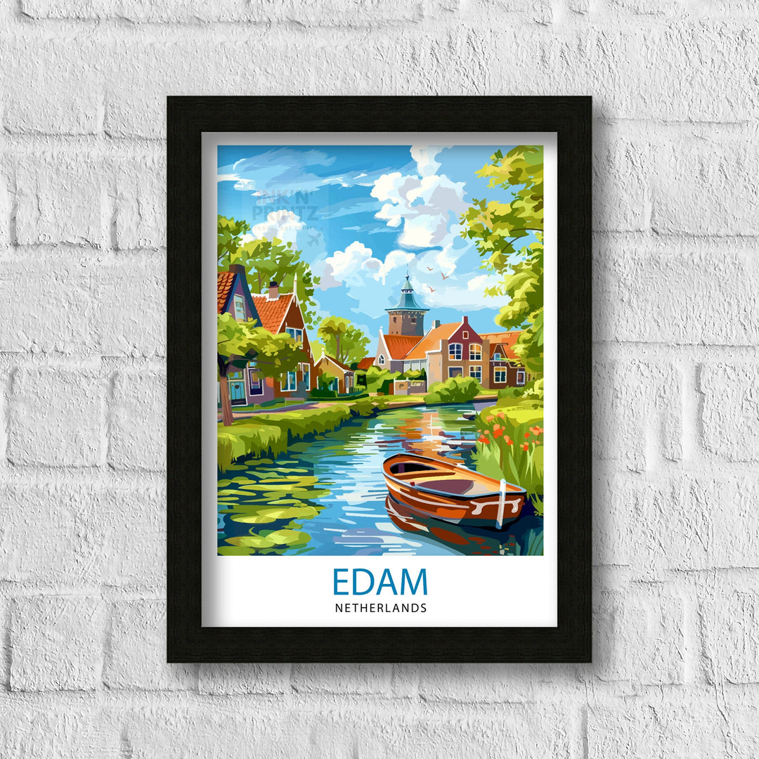 Edam Netherlands Travel Poster Charming Dutch Village Art Cheese Market Poster Historic Canal