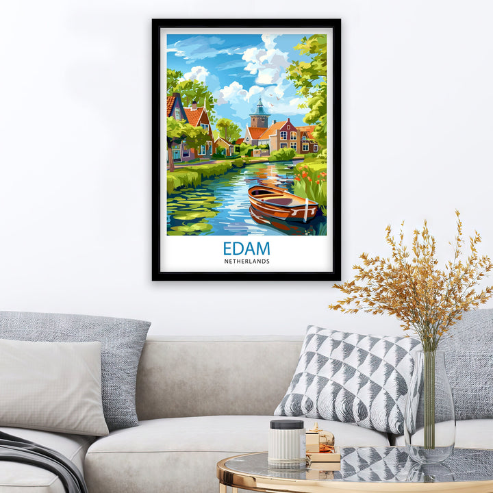 Edam Netherlands Travel Poster Charming Dutch Village Art Cheese Market Poster Historic Canal