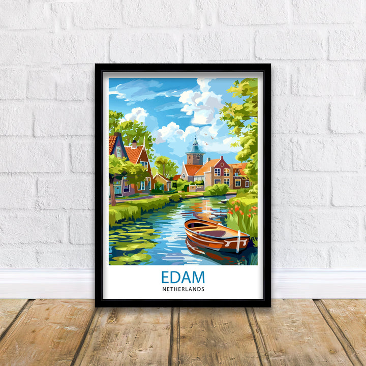 Edam Netherlands Travel Poster Charming Dutch Village Art Cheese Market Poster Historic Canal