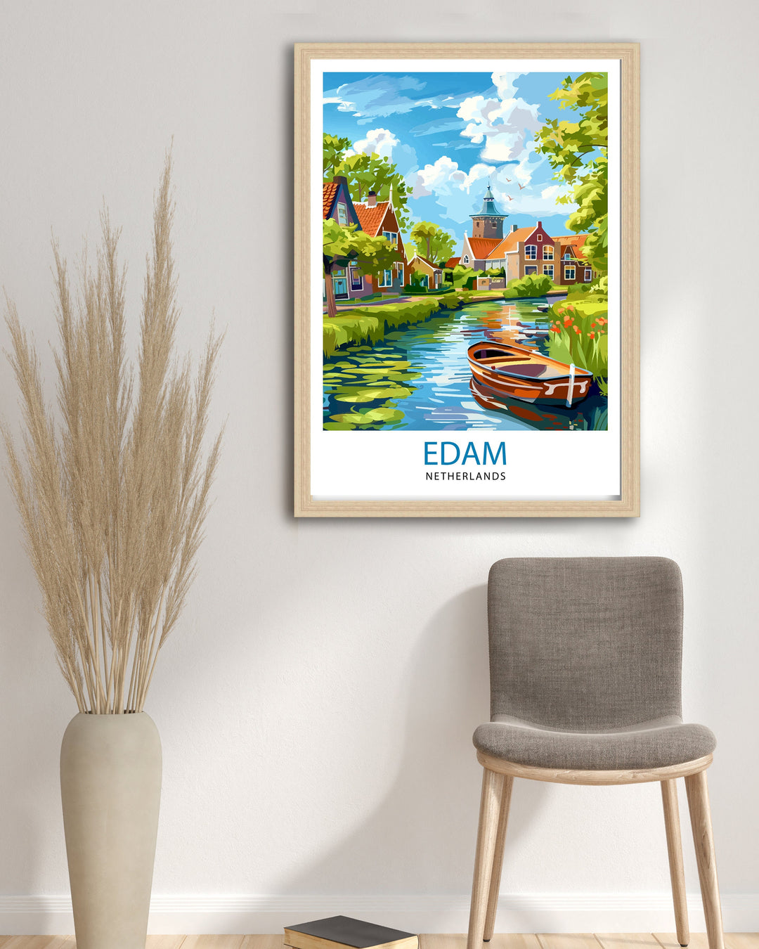 Edam Netherlands Travel Poster Charming Dutch Village Art Cheese Market Poster Historic Canal