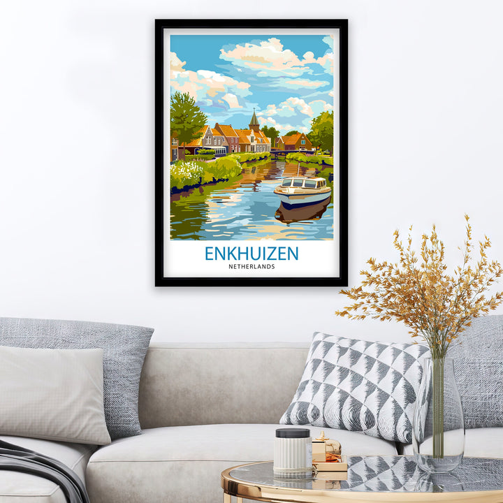 Enkhuizen Netherlands Travel Poster Dutch Harbor Town Art Historic Seaport Poster Nautical Heritage