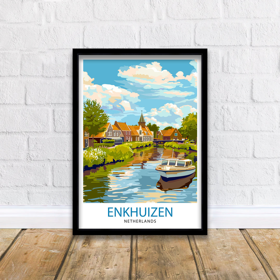 Enkhuizen Netherlands Travel Poster Dutch Harbor Town Art Historic Seaport Poster Nautical Heritage