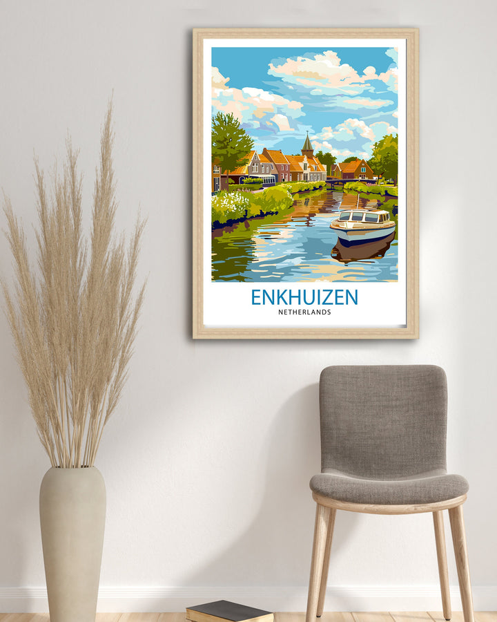 Enkhuizen Netherlands Travel Poster Dutch Harbor Town Art Historic Seaport Poster Nautical Heritage