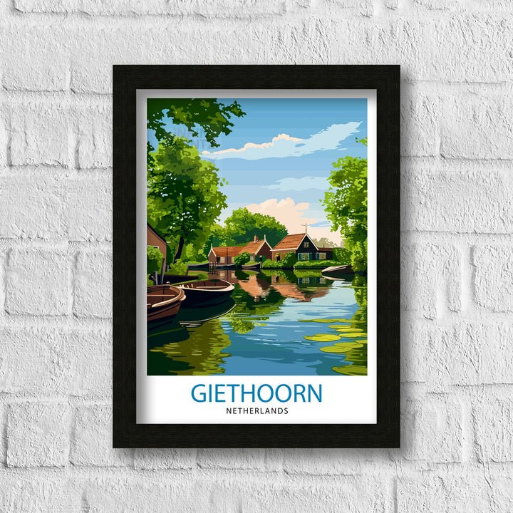 Giethoorn Netherlands Travel Poster Venice of the North Art Water Village Poster Dutch Canals