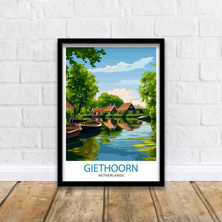 Giethoorn Netherlands Travel Poster Venice of the North Art Water Village Poster Dutch Canals