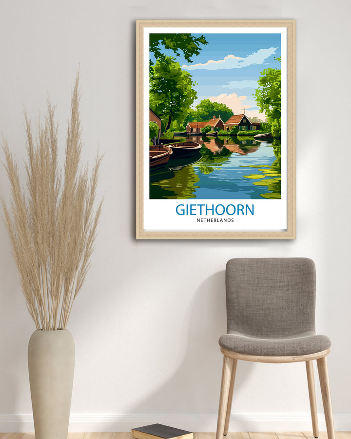 Giethoorn Netherlands Travel Poster Venice of the North Art Water Village Poster Dutch Canals