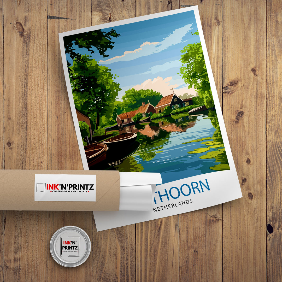 Giethoorn Netherlands Travel Poster Venice of the North Art Water Village Poster Dutch Canals