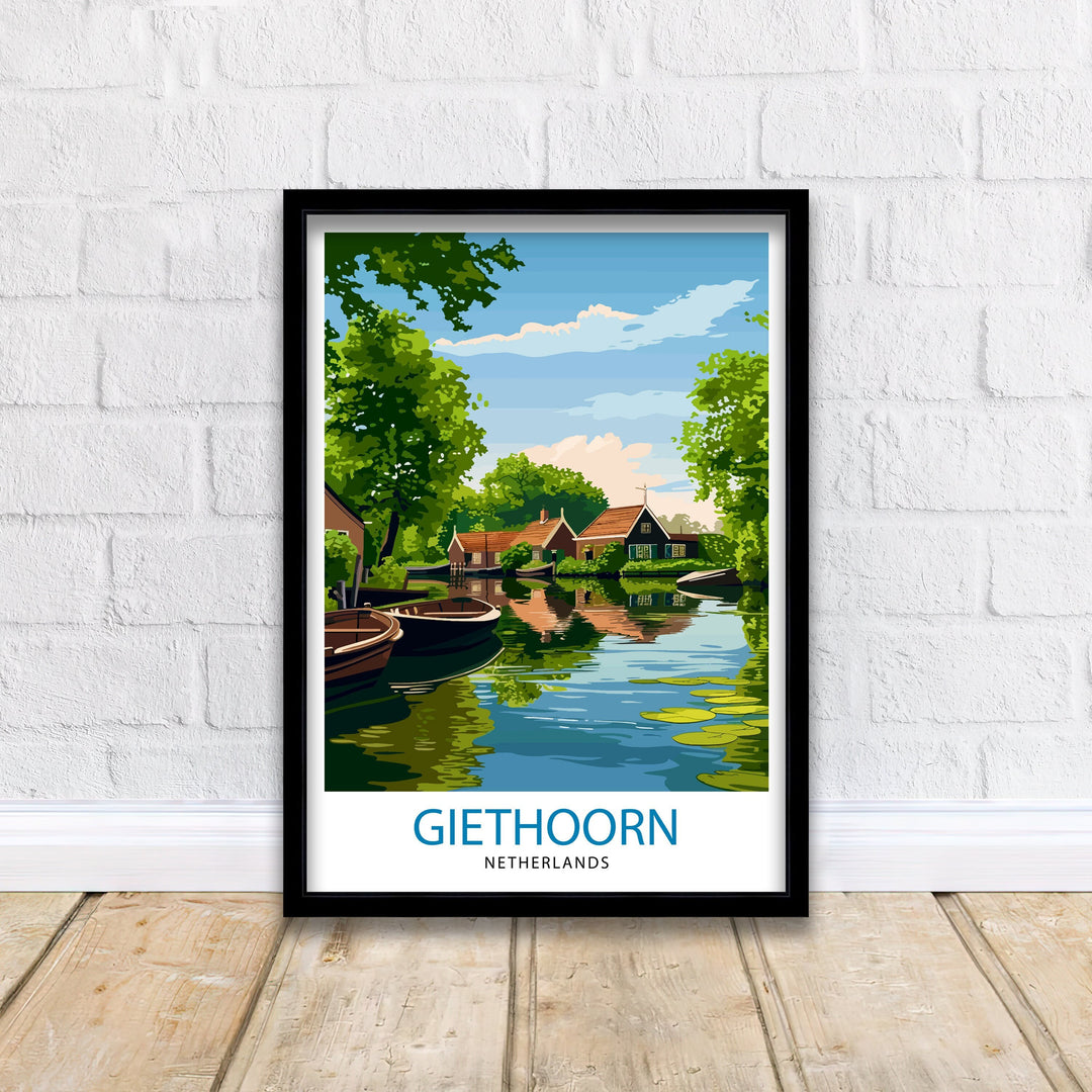 Giethoorn Netherlands Travel Poster Venice of the North Art Water Village Poster Dutch Canals