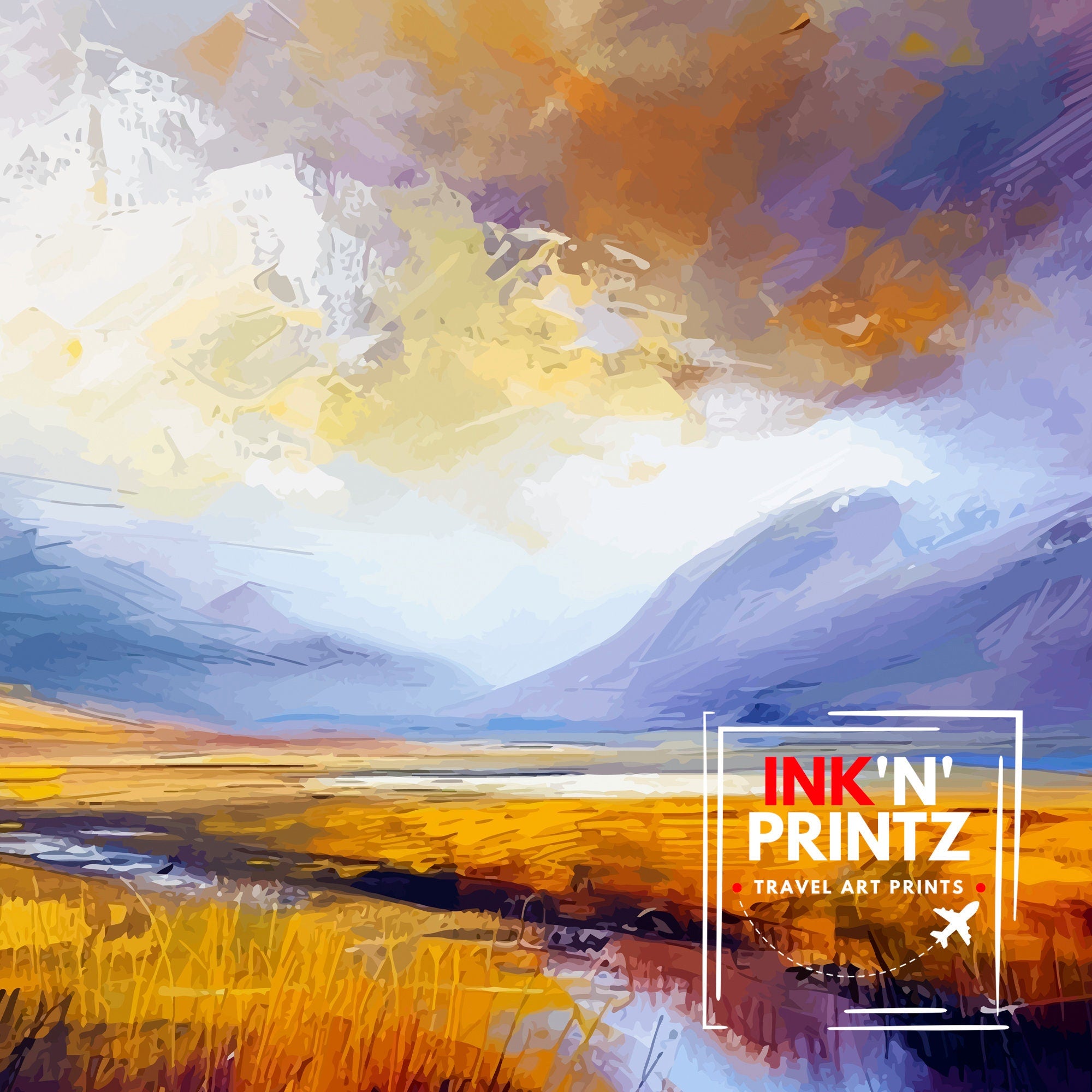 Glencoe Abstract Landscape Poster Scottish Highlands Art Mystical Valley Poster Modern Scotland