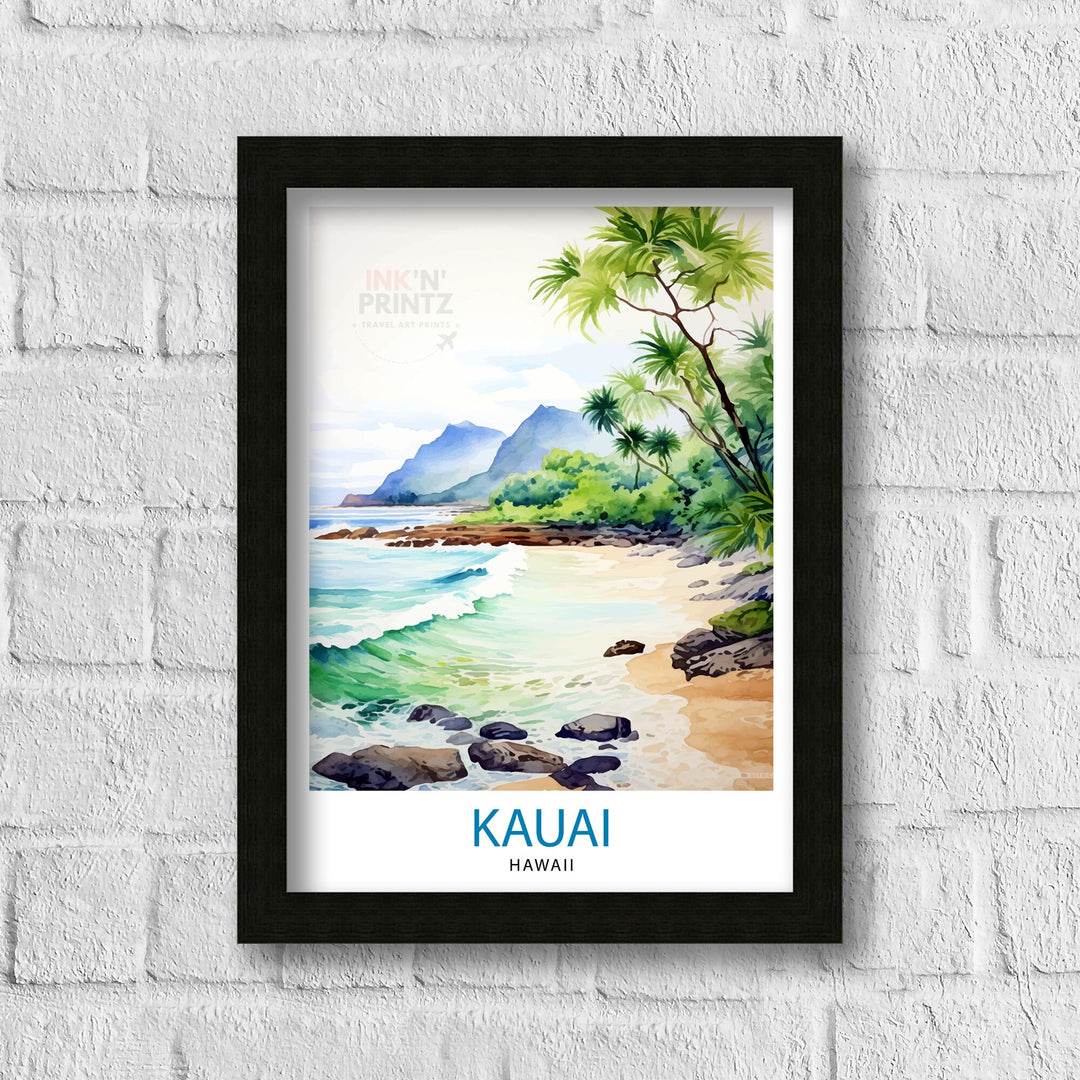 Kauai Hawaii Travel Poster Tropical Paradise Art Na Pali Coast Poster Garden Isle