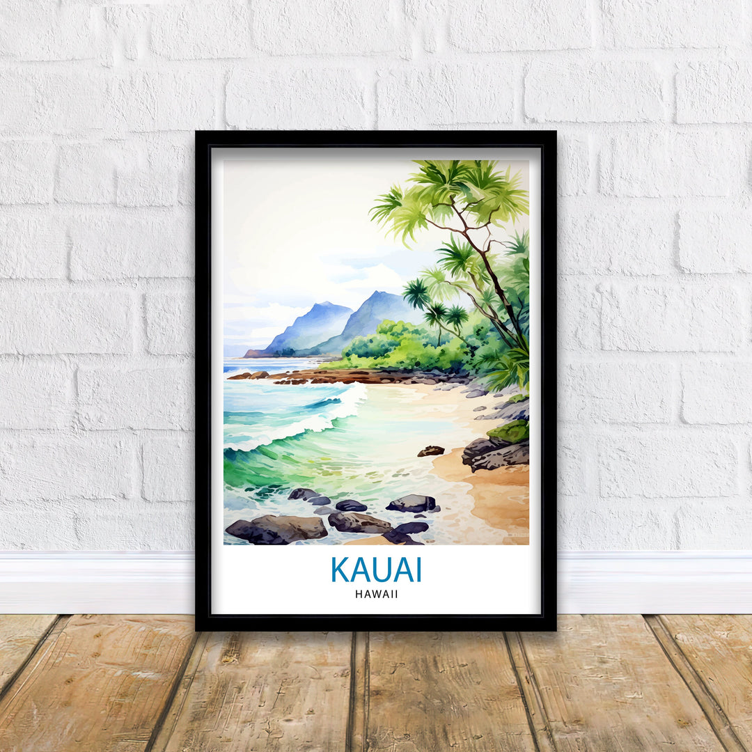 Kauai Hawaii Travel Poster Tropical Paradise Art Na Pali Coast Poster Garden Isle