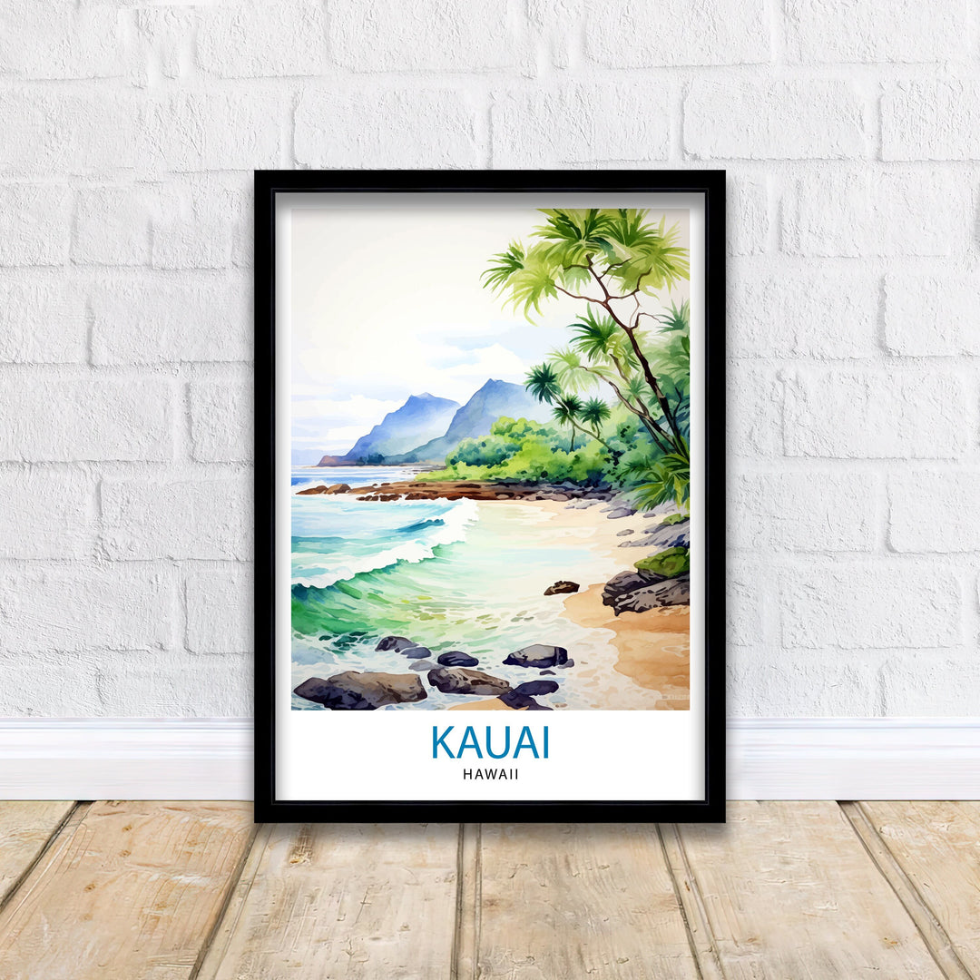 Kauai Hawaii Travel Poster Tropical Paradise Art Na Pali Coast Poster Garden Isle