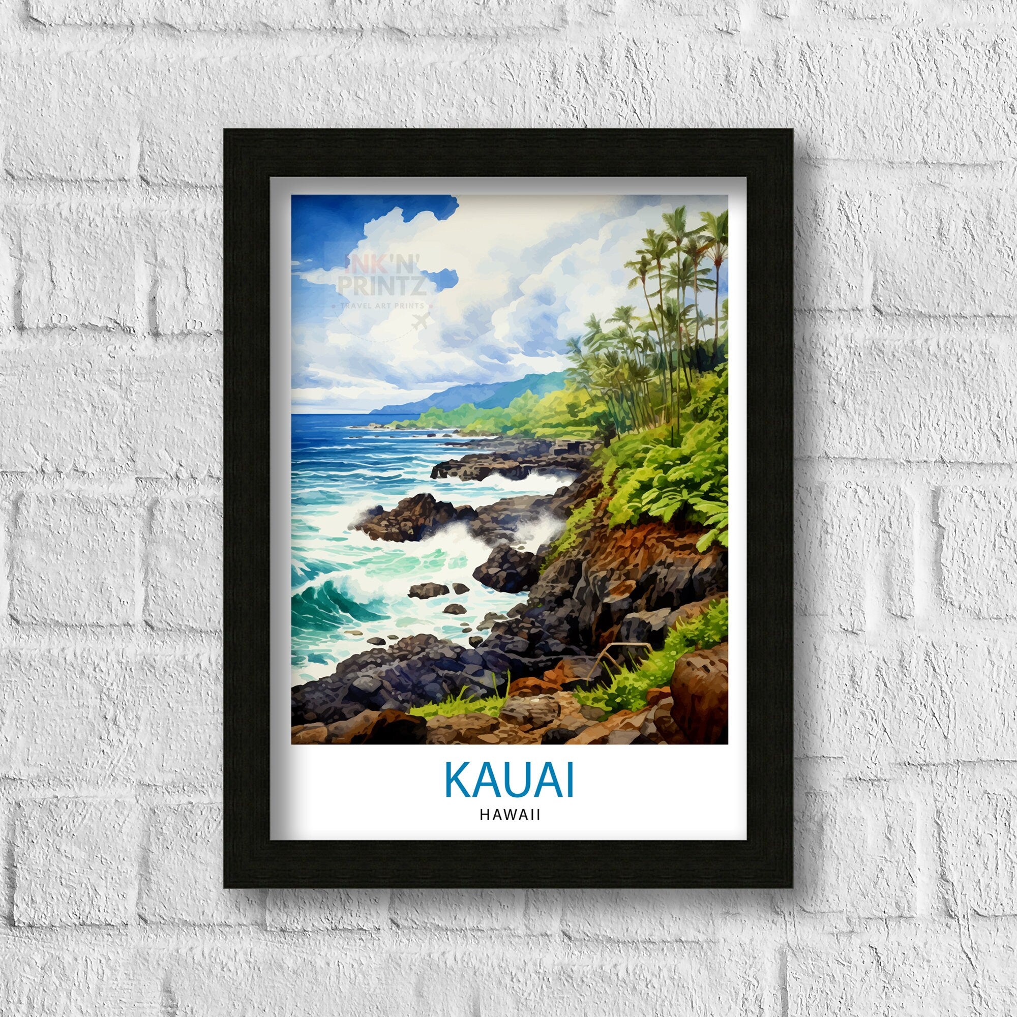 Kauai Hawaii Travel Poster Tropical Paradise Art Na Pali Coast Print Garden Isle Wall Decor Hawaiian Island Illustration Exotic Landscape