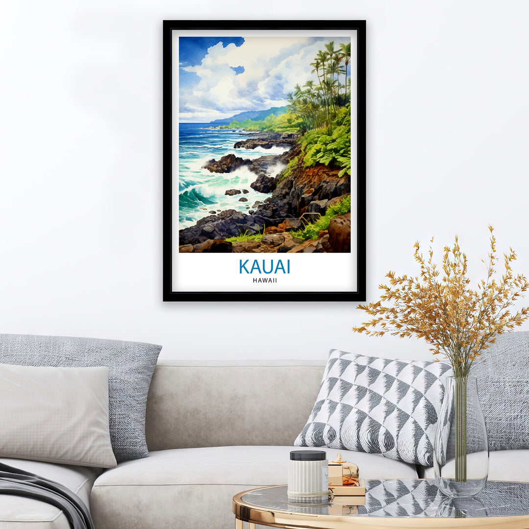 Kauai Hawaii Travel Poster Tropical Paradise Art Na Pali Coast Poster Garden Isle