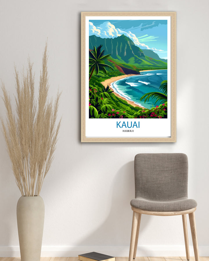 Kauai Hawaii Travel Poster Tropical Paradise Art Na Pali Coast Poster Garden Isle