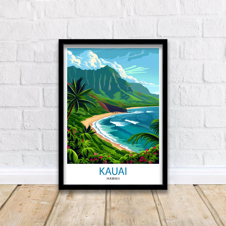 Kauai Hawaii Travel Poster Tropical Paradise Art Na Pali Coast Poster Garden Isle