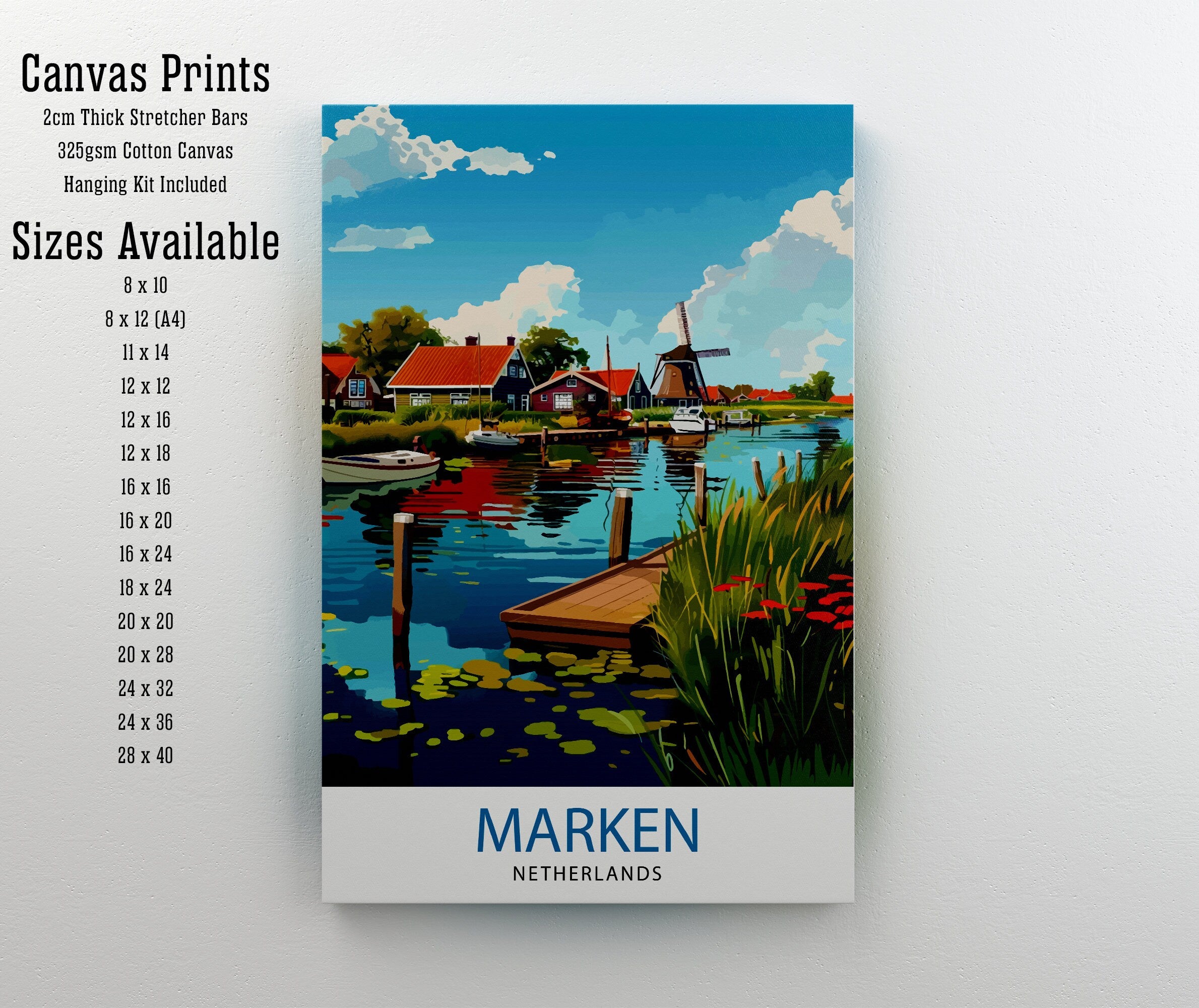 Marken Netherlands Art Poster Dutch Village Charm Print Traditional Houses Wall Decor Netherlands Seaside Illustration Cultural Heritage
