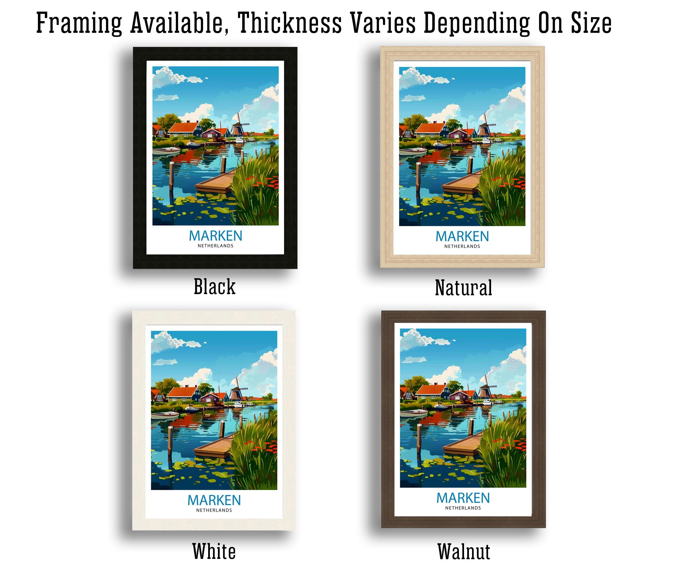 Marken Netherlands Art Poster Dutch Village Charm Print Traditional Houses Wall Decor Netherlands Seaside Illustration Cultural Heritage