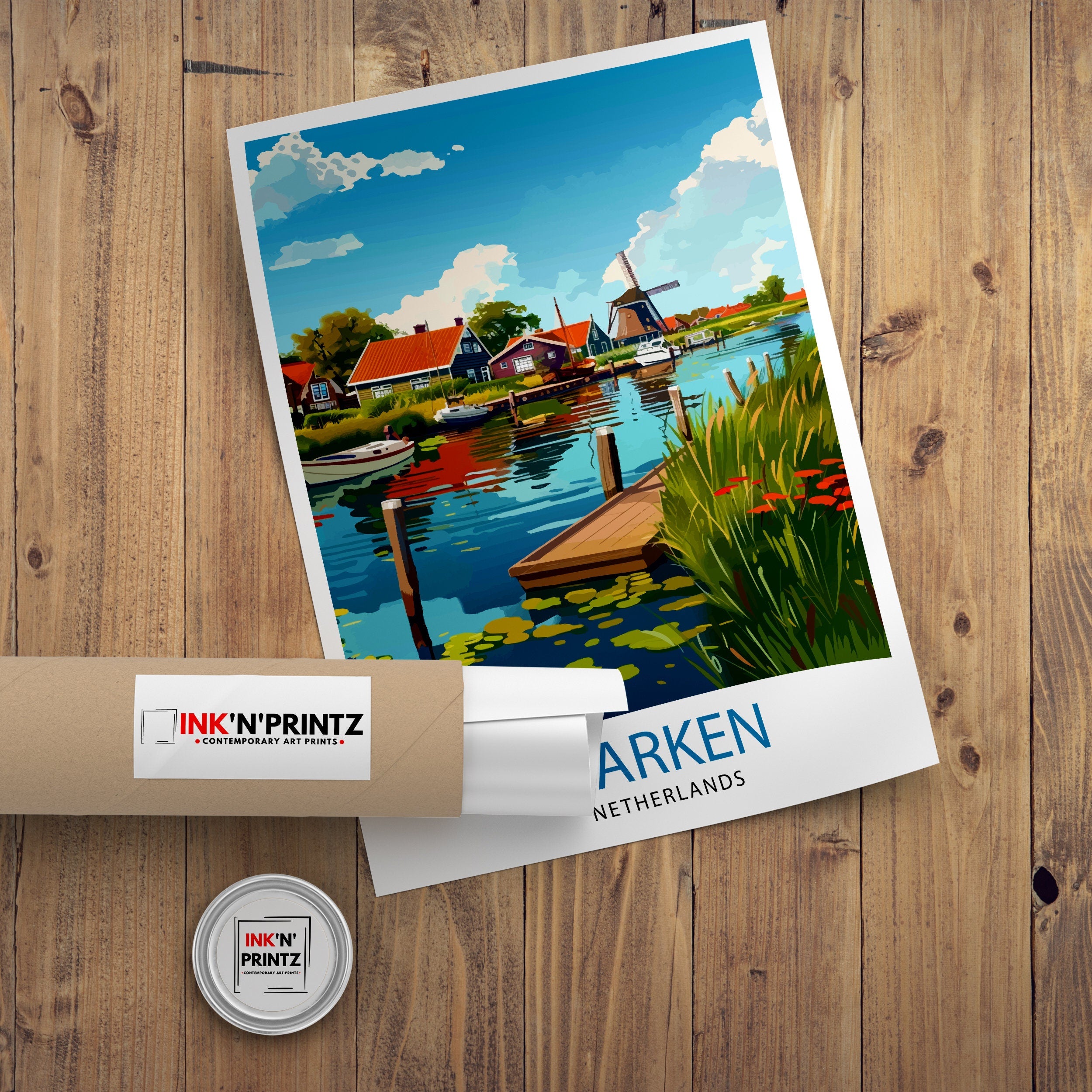 Marken Netherlands Art Poster Dutch Village Charm Print Traditional Houses Wall Decor Netherlands Seaside Illustration Cultural Heritage