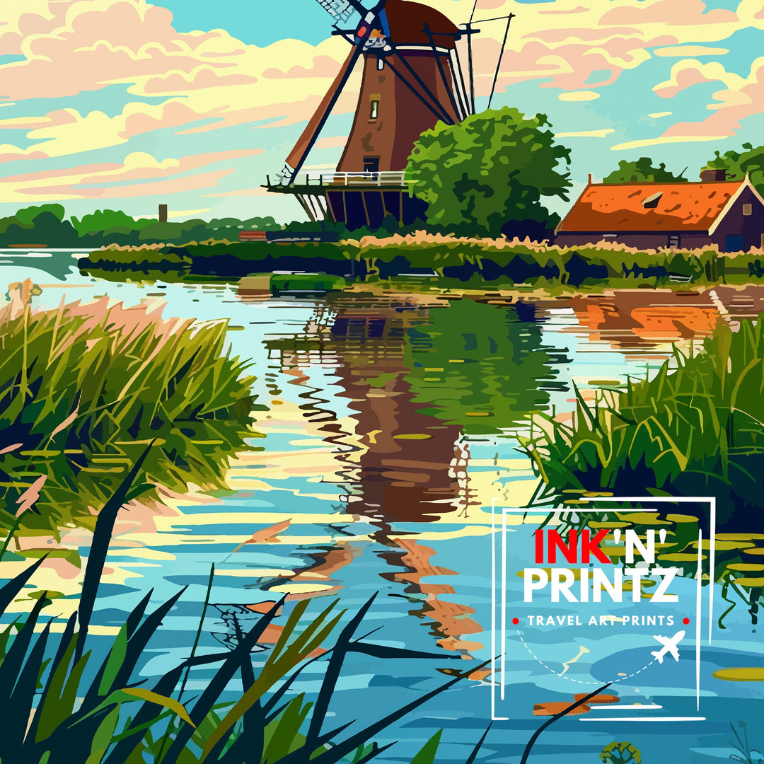 Giethoorn Netherlands Travel Poster Venice of the North Art Water Village Poster Dutch Canals