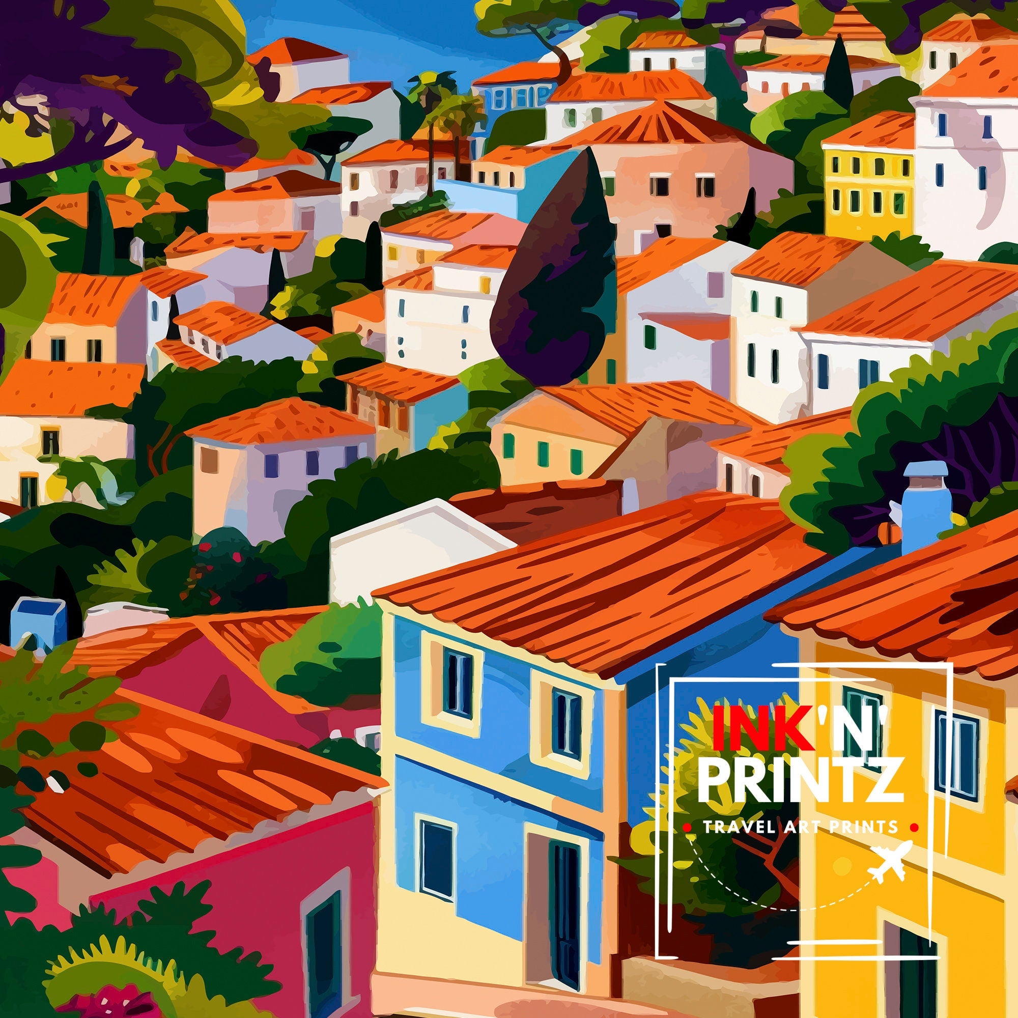 Algarve Portugal Travel Print Algarve Wall Decor Algarve Poster Portugal Travel Prints Algarve Art Print Algarve Illustration Algarve Wall