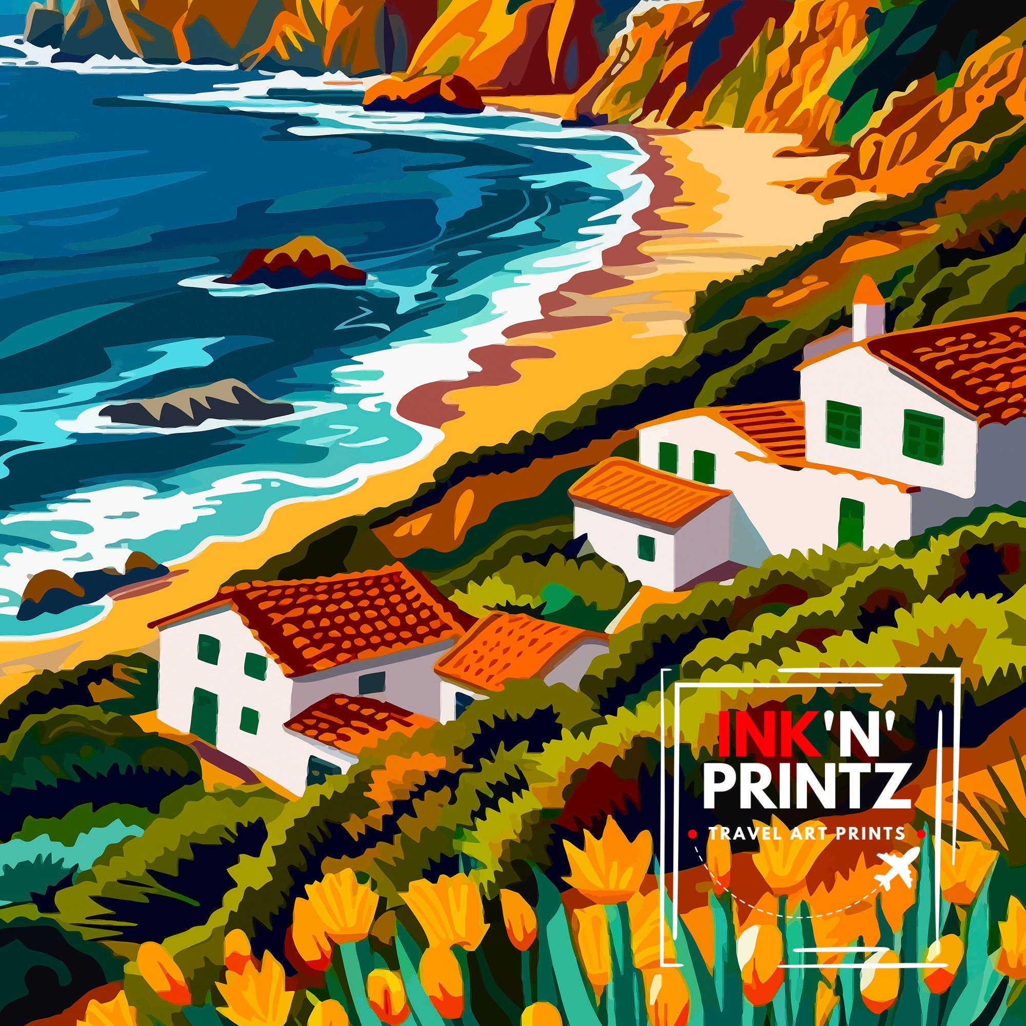 Algarve Portugal Travel Print Algarve Wall Decor Algarve Poster Portugal Travel Prints Algarve Art Print Algarve Illustration Algarve Wall