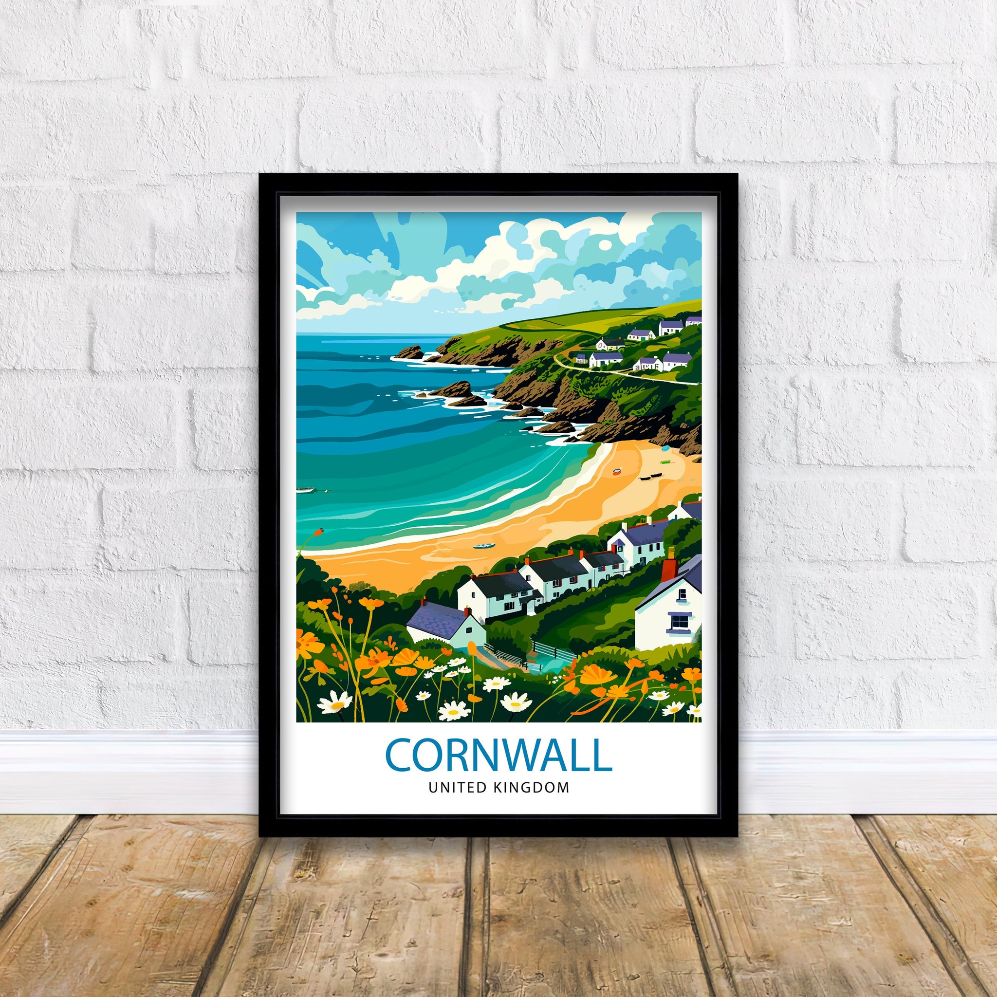 Cornwall United Kingdom Print Coastal Charm Art English Seaside Poster Cornish Coastline Wall Decor British Countryside Illustration