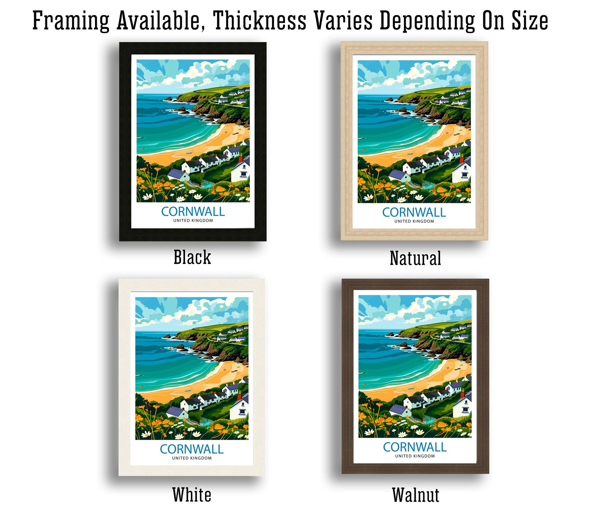Cornwall United Kingdom Print Coastal Charm Art English Seaside Poster Cornish Coastline Wall Decor British Countryside Illustration
