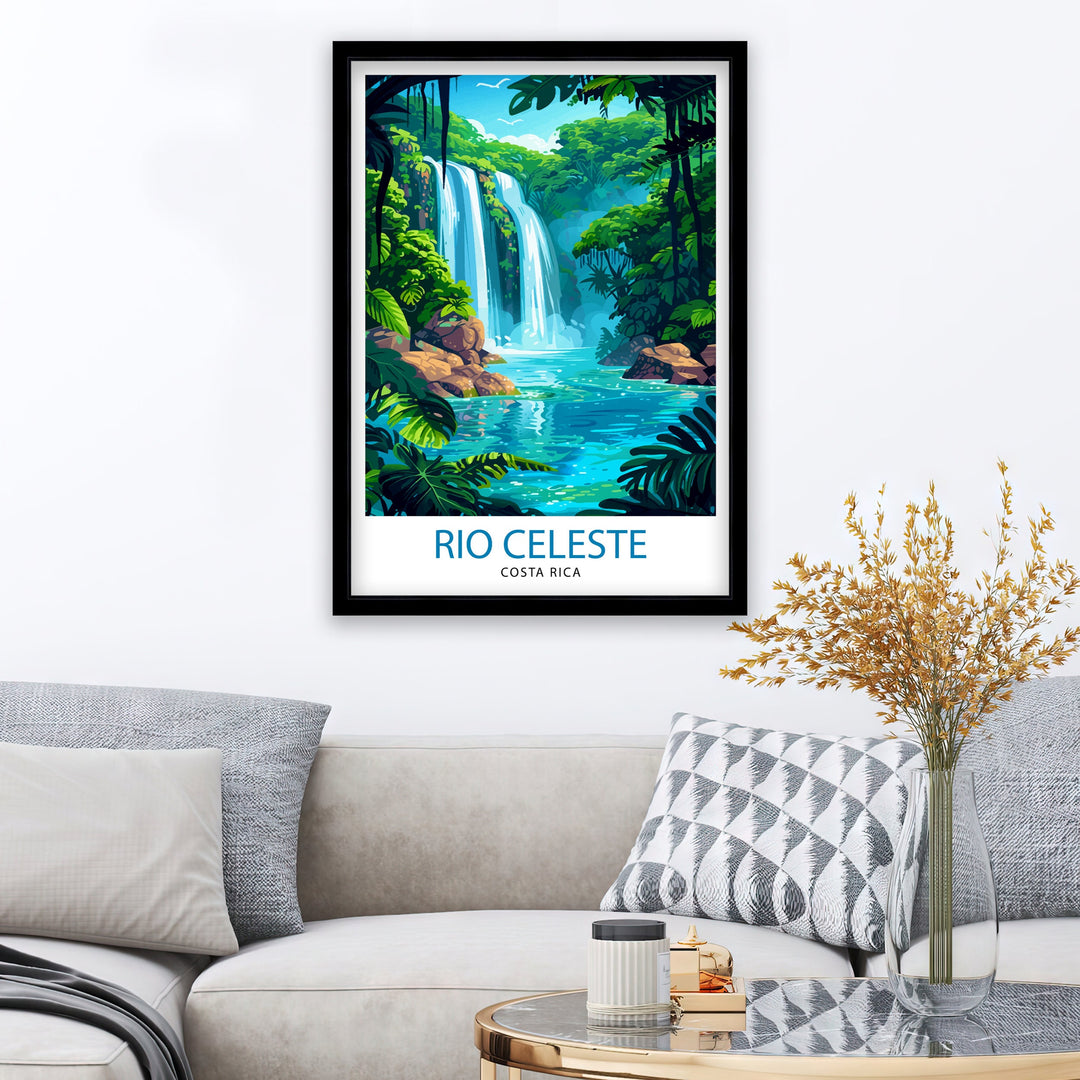 Rio Celeste Costa Rica Poster Tropical Waterfall Art Rainforest Paradise Poster Natural Wonder