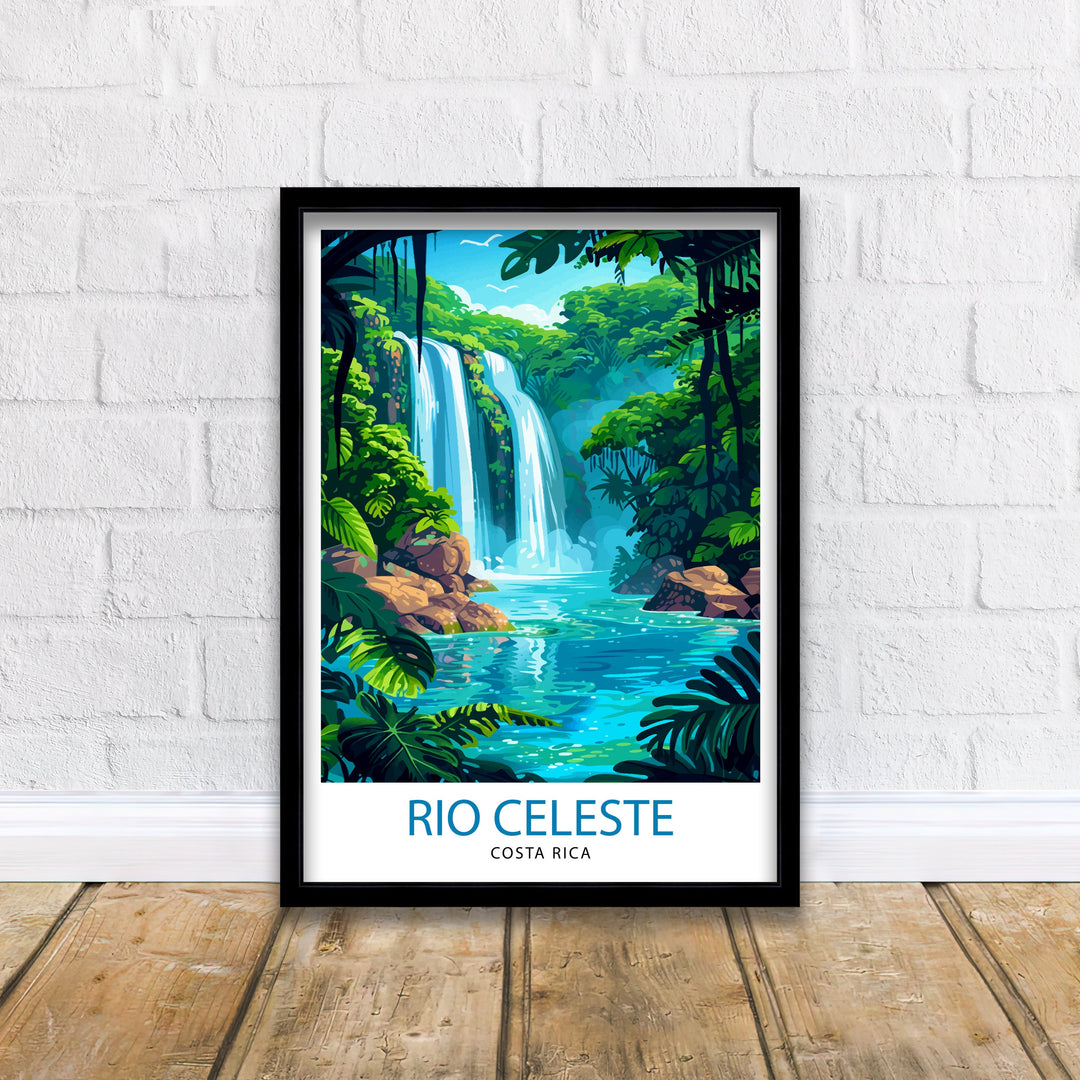 Rio Celeste Costa Rica Poster Tropical Waterfall Art Rainforest Paradise Poster Natural Wonder