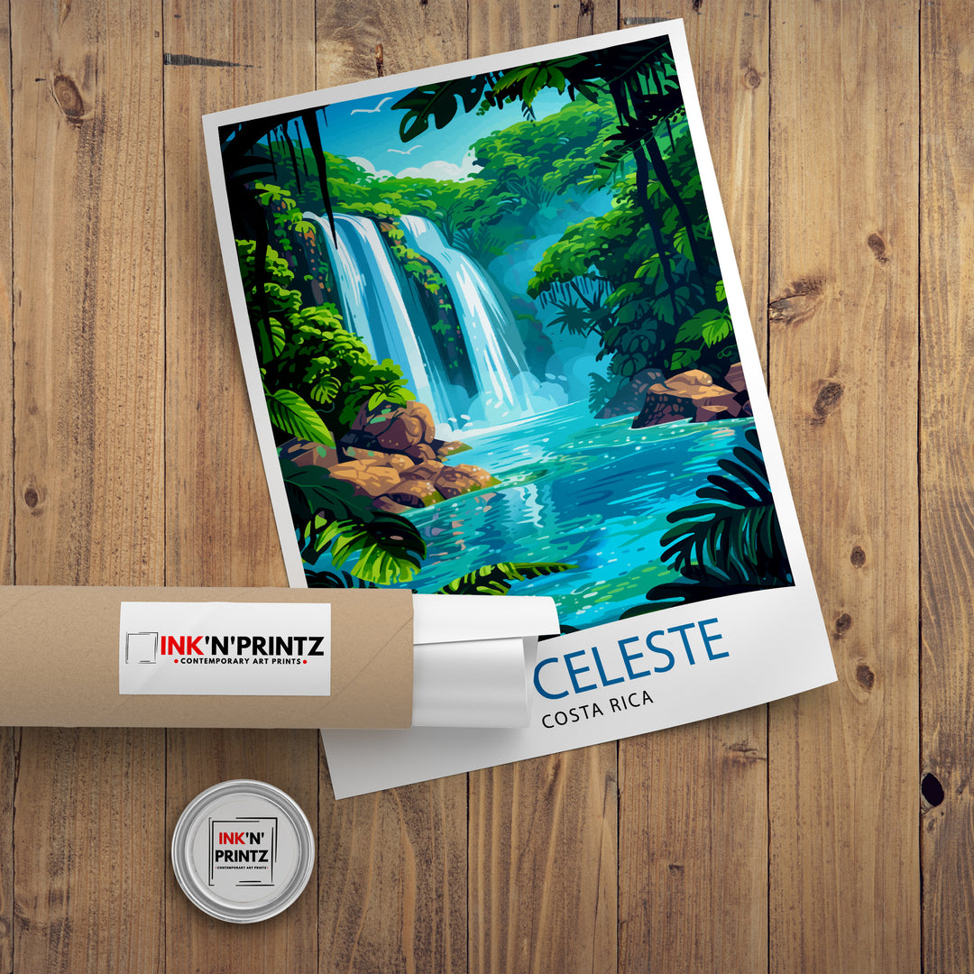 Rio Celeste Costa Rica Poster Tropical Waterfall Art Rainforest Paradise Poster Natural Wonder