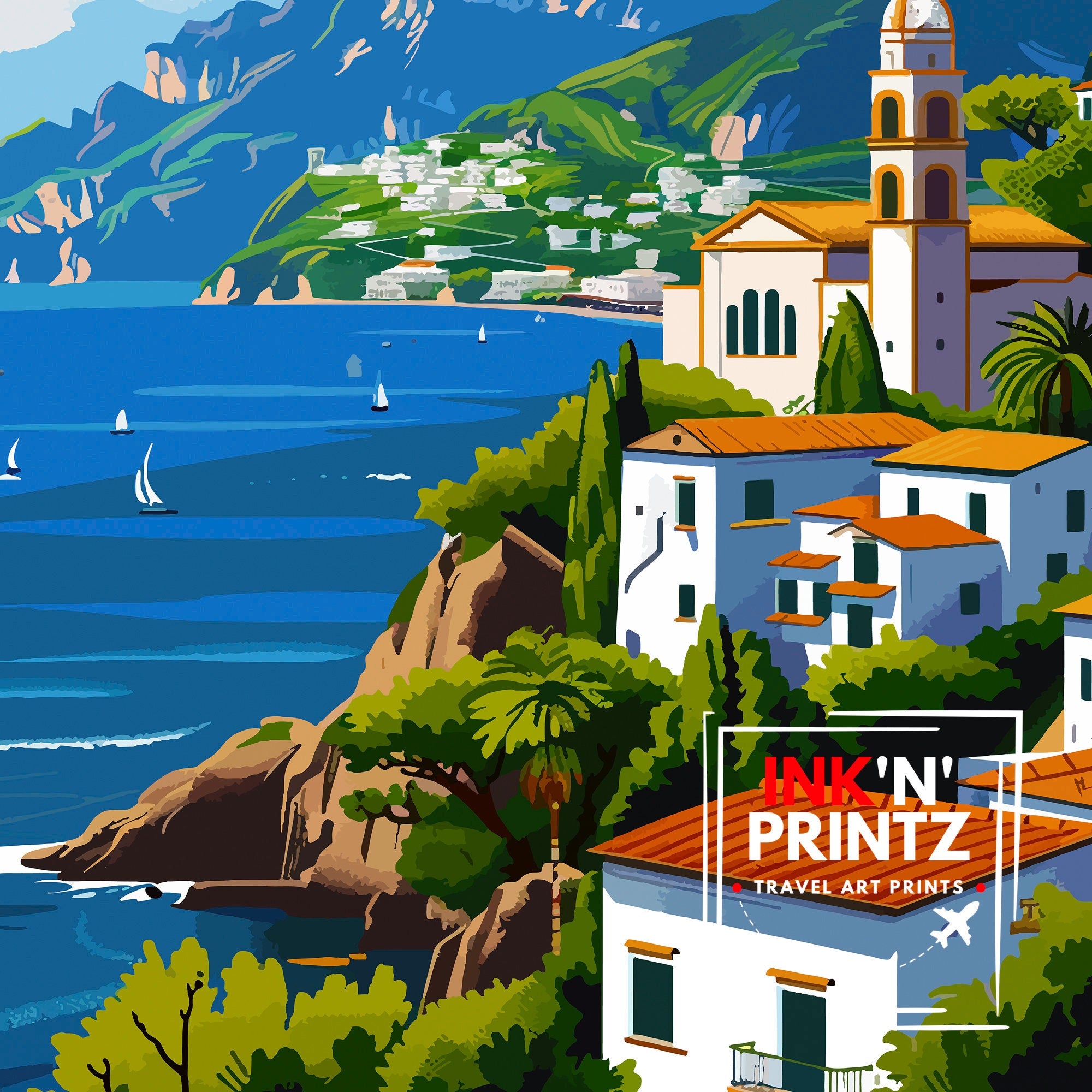 Amalfi Coast Italy Travel Print Amalfi Coast Wall Decor Amalfi Coast Poster Italy Travel Prints Amalfi Coast Art Print Amalfi Coast