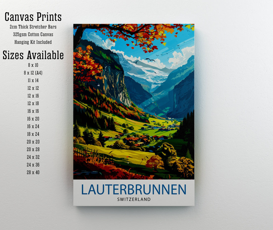 Lauterbrunnen Switzerland Poster Alpine Valley Art Swiss Waterfall Poster Mountain Village