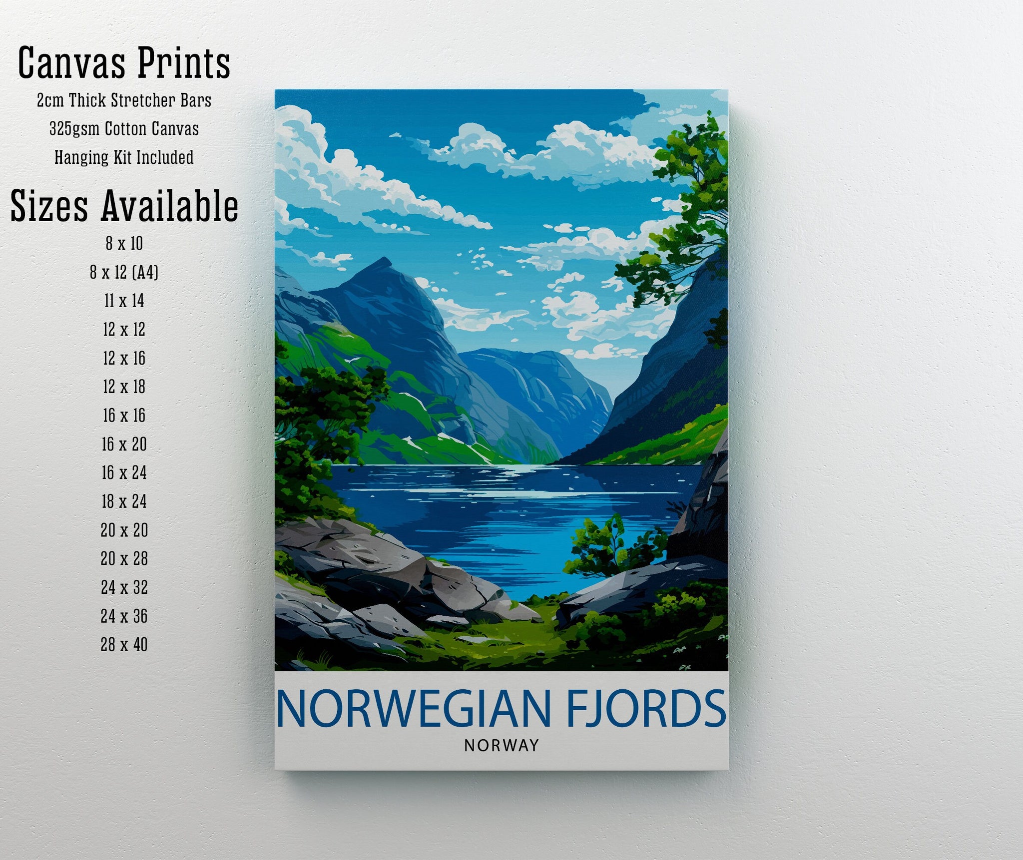 Norwegian Fjords Print Majestic Norway Landscape Art Scenic Fjord Poster Nordic Nature Wall Decor Norway Travel Illustration Beautiful