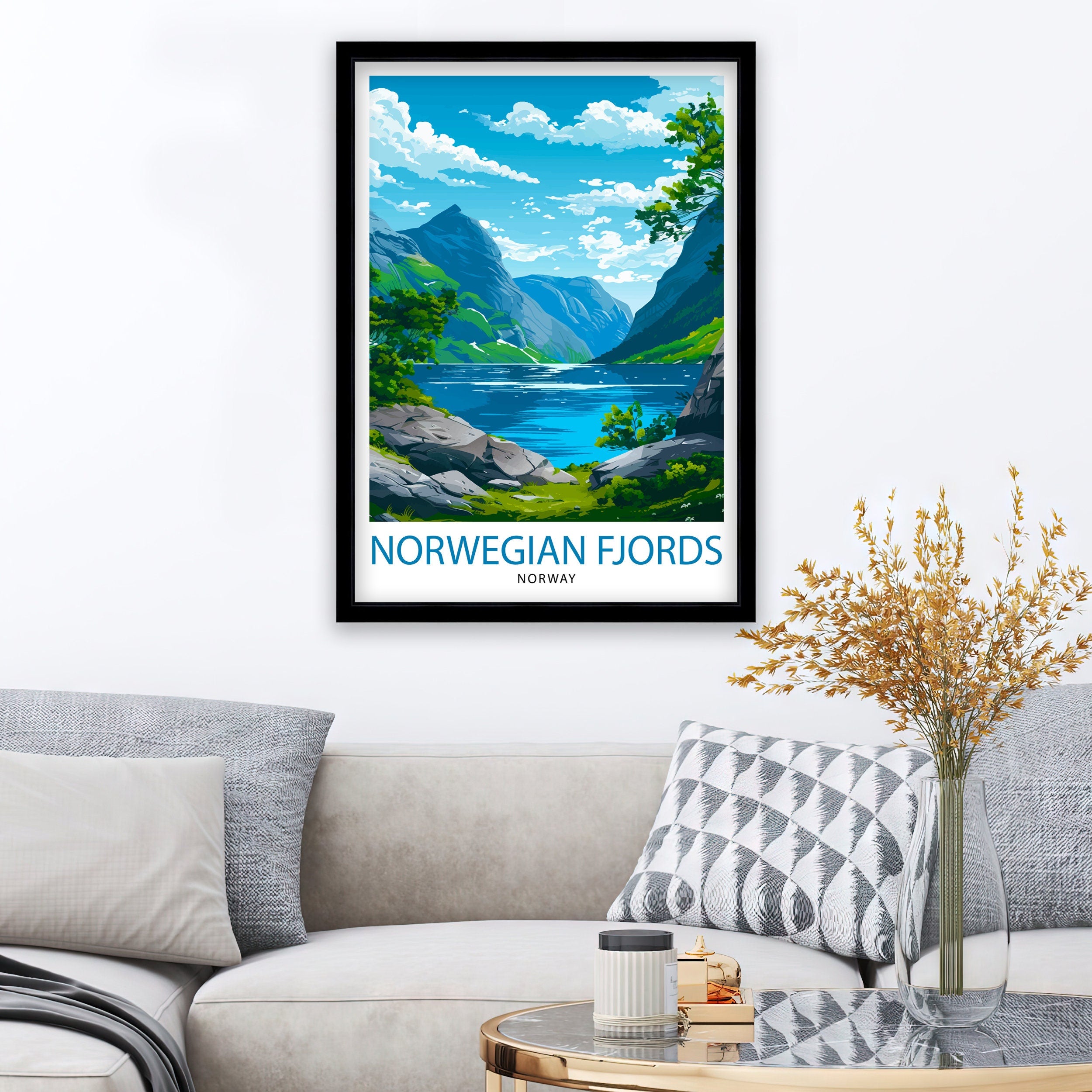 Norwegian Fjords Print Majestic Norway Landscape Art Scenic Fjord Poster Nordic Nature Wall Decor Norway Travel Illustration Beautiful
