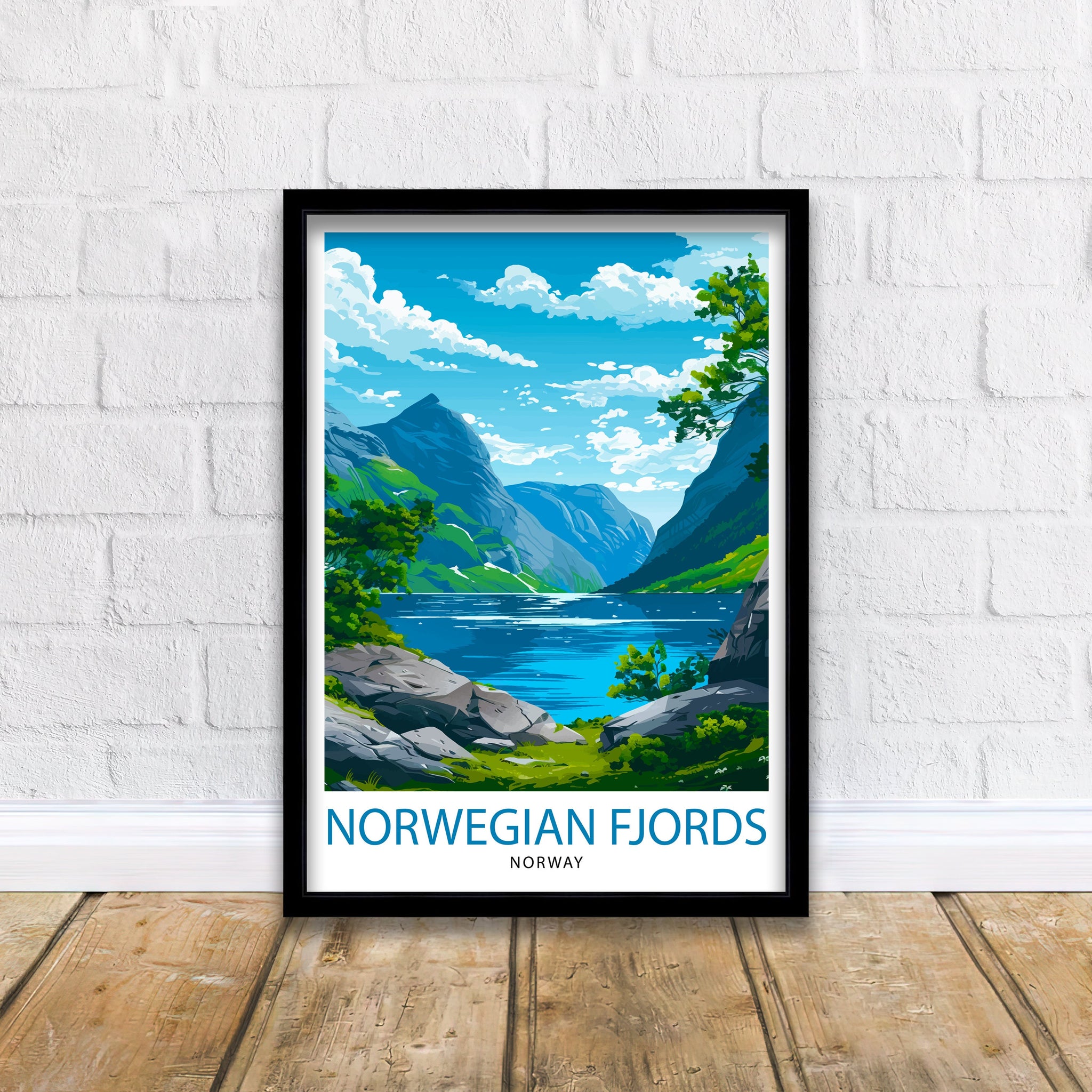 Norwegian Fjords Print Majestic Norway Landscape Art Scenic Fjord Poster Nordic Nature Wall Decor Norway Travel Illustration Beautiful