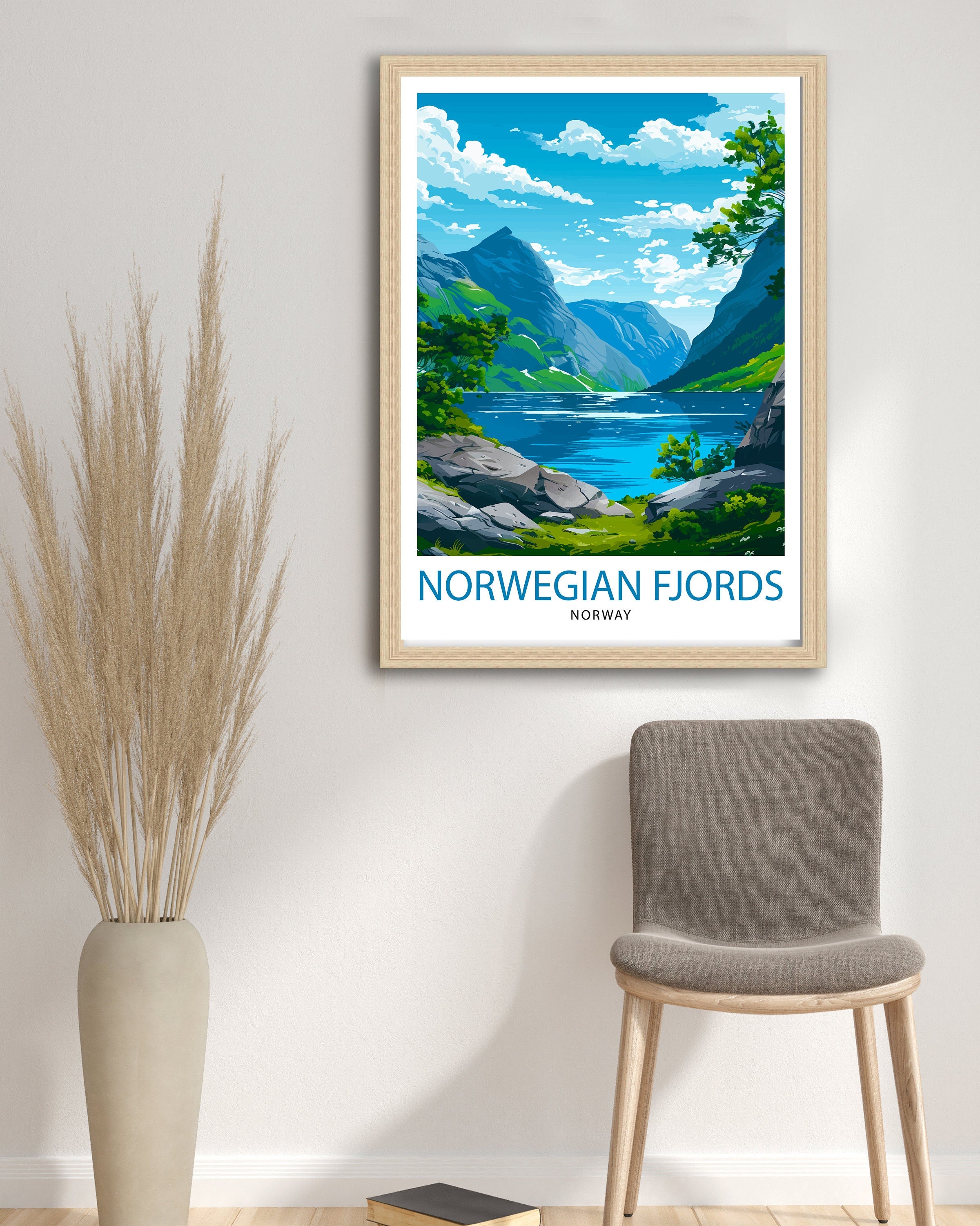 Norwegian Fjords Print Majestic Norway Landscape Art Scenic Fjord Poster Nordic Nature Wall Decor Norway Travel Illustration Beautiful