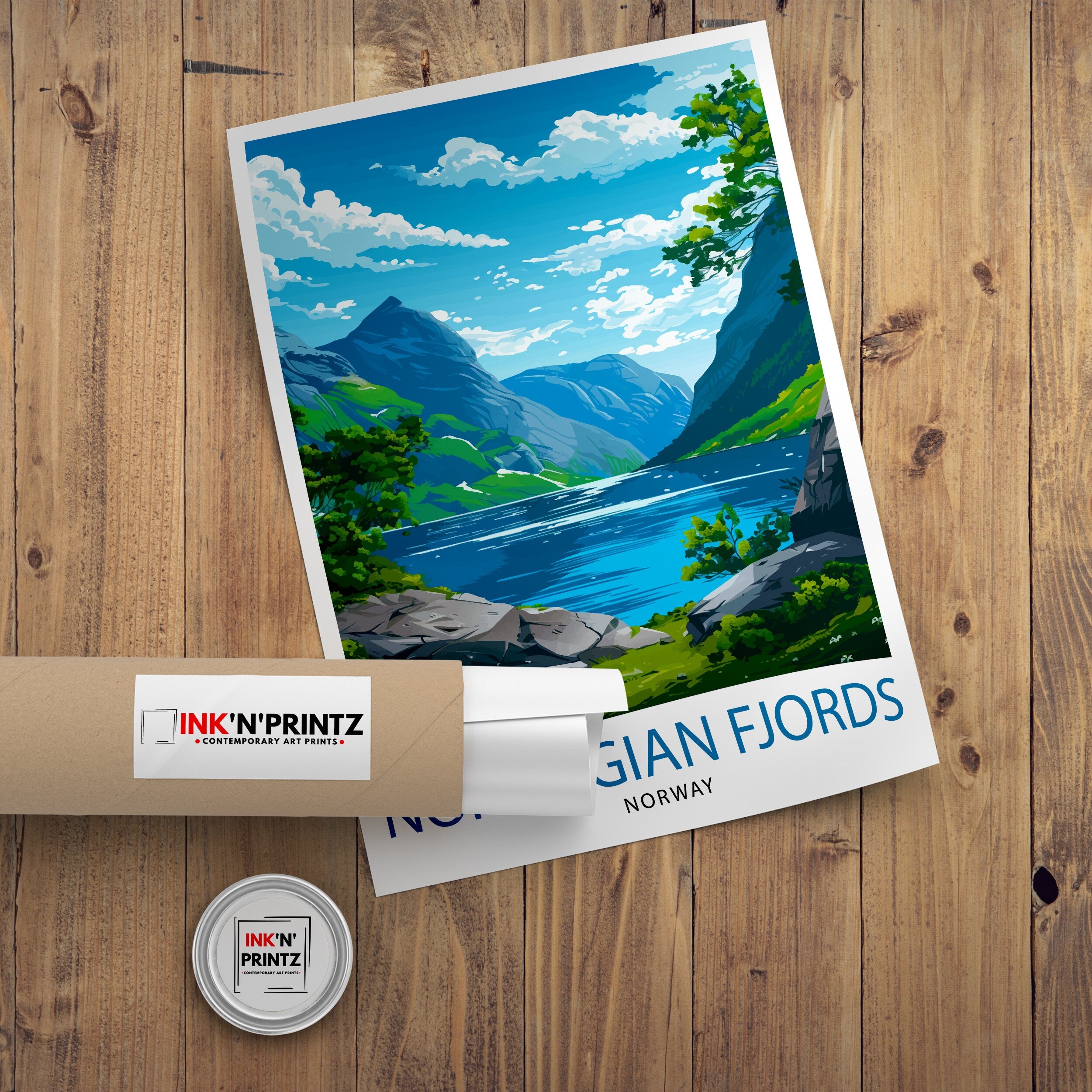 Norwegian Fjords Print Majestic Norway Landscape Art Scenic Fjord Poster Nordic Nature Wall Decor Norway Travel Illustration Beautiful