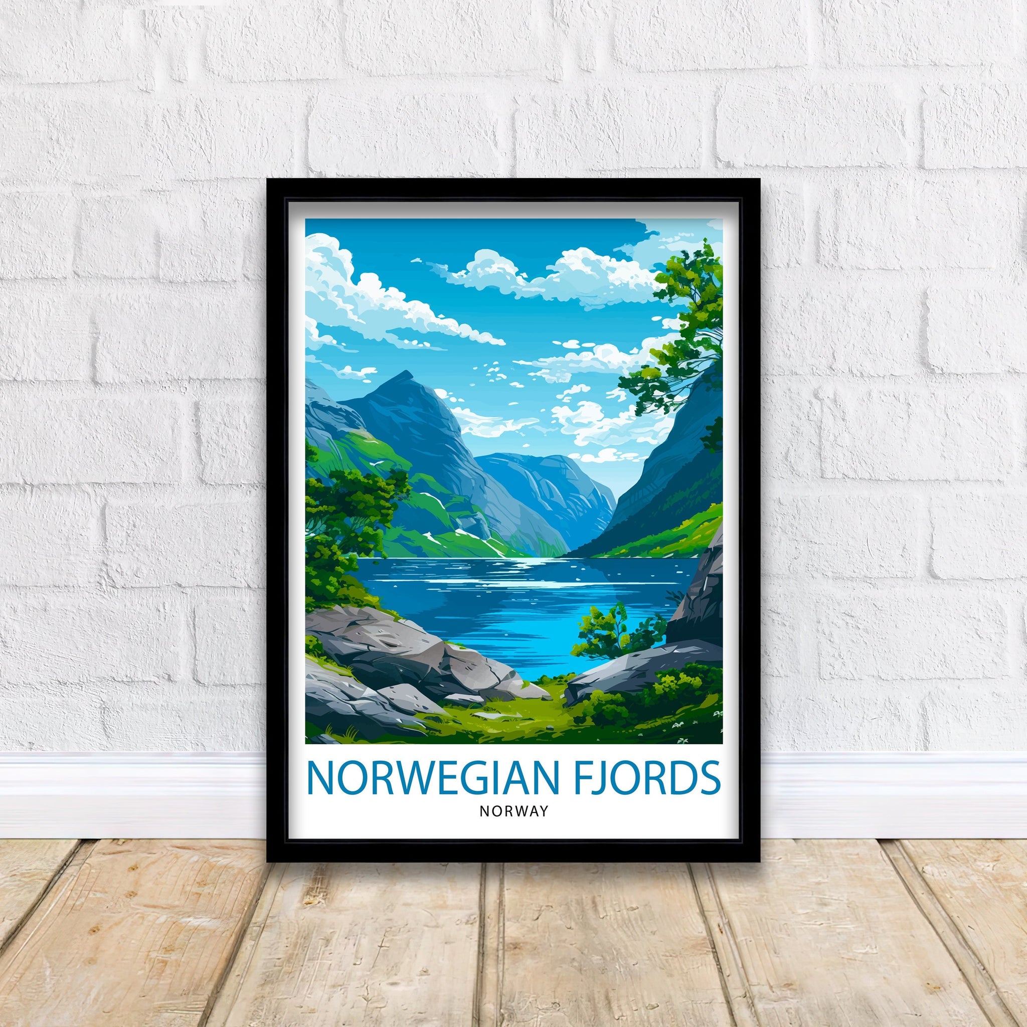 Norwegian Fjords Print Majestic Norway Landscape Art Scenic Fjord Poster Nordic Nature Wall Decor Norway Travel Illustration Beautiful