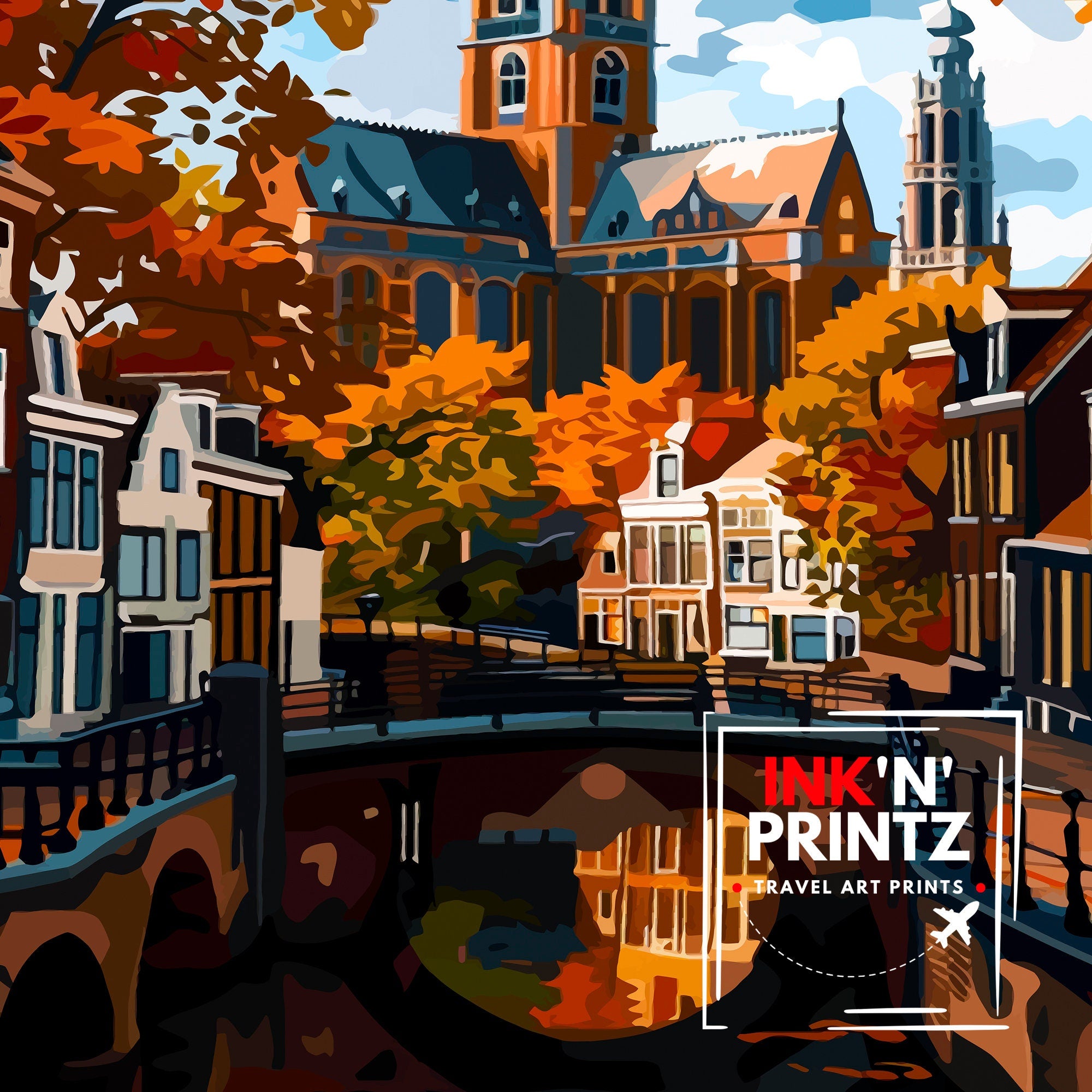 Utrecht Netherlands Travel Print Utrecht Wall Decor Utrecht Home Living Decor Utrecht Illustration Travel Poster Gift for Netherlands