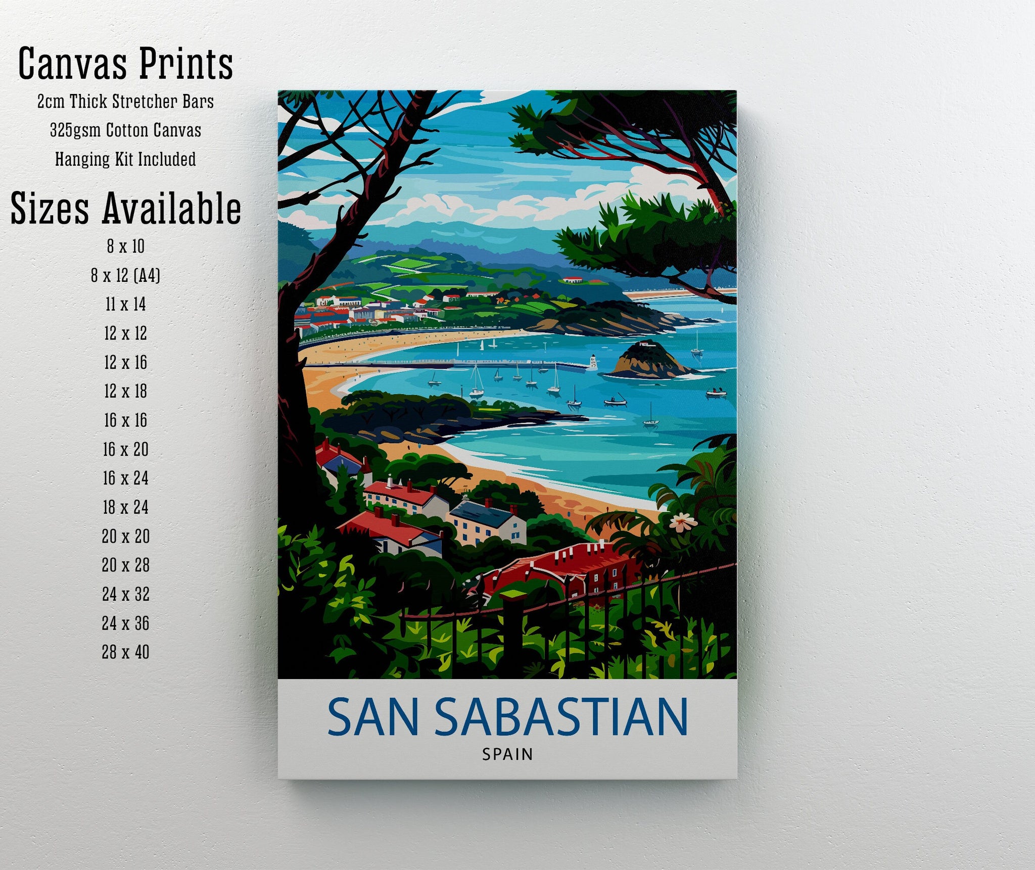 San Sebastian Travel Print San Sebastian Wall Art San Sebastian Spain Illustration Travel Poster Gift for San Sebastian Spain Home Decor